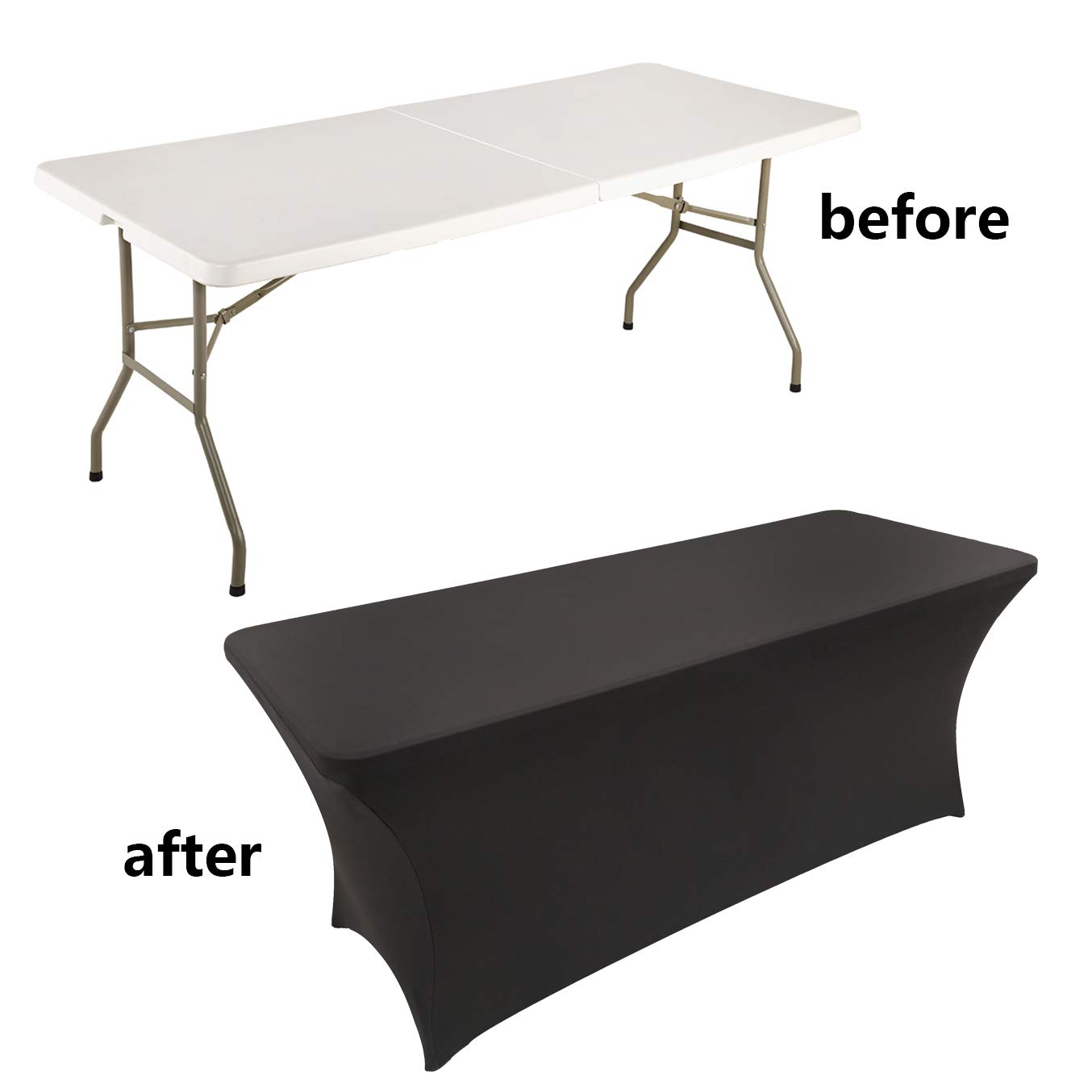 2 Pack Stretch Fitted Table Covers for 6 Foot Folding Tables - Elastic Spandex Rectangular Tablecloths for Trade Shows, Parties & Events (6FT, Open Back, Black) - Perfect for Banquets, Exhibitions & Home Decor