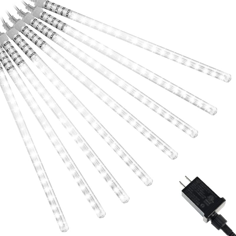 288 LED 8 Tube 12 Inch White Christmas Lights Outdoor - Meteor Shower Rain Lights Plug in Falling Icicle Lights for Xmas Tree, Yard, House Décor | Perfect for Holiday, Winter, and Christmas Party Decoration