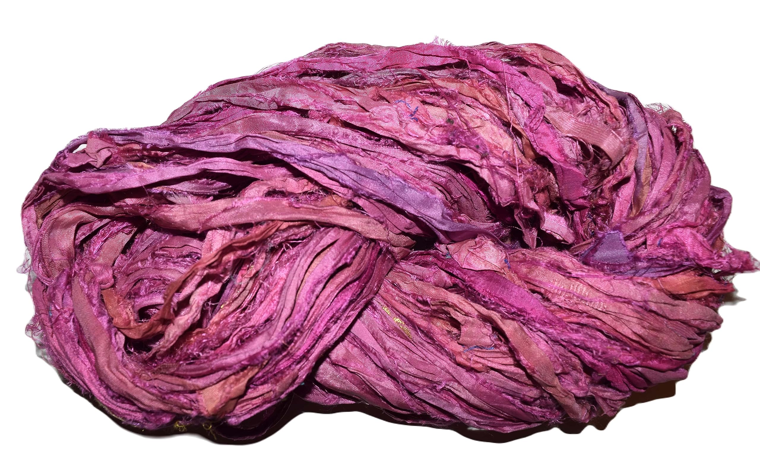 100g Recycled Sari Silk Ribbon Yarn - Mulberry Pink for Knitting, Crochet & DIY Crafts | Eco-Friendly Handmade Fiber for Scarf Making, Jewelry & Home Decor