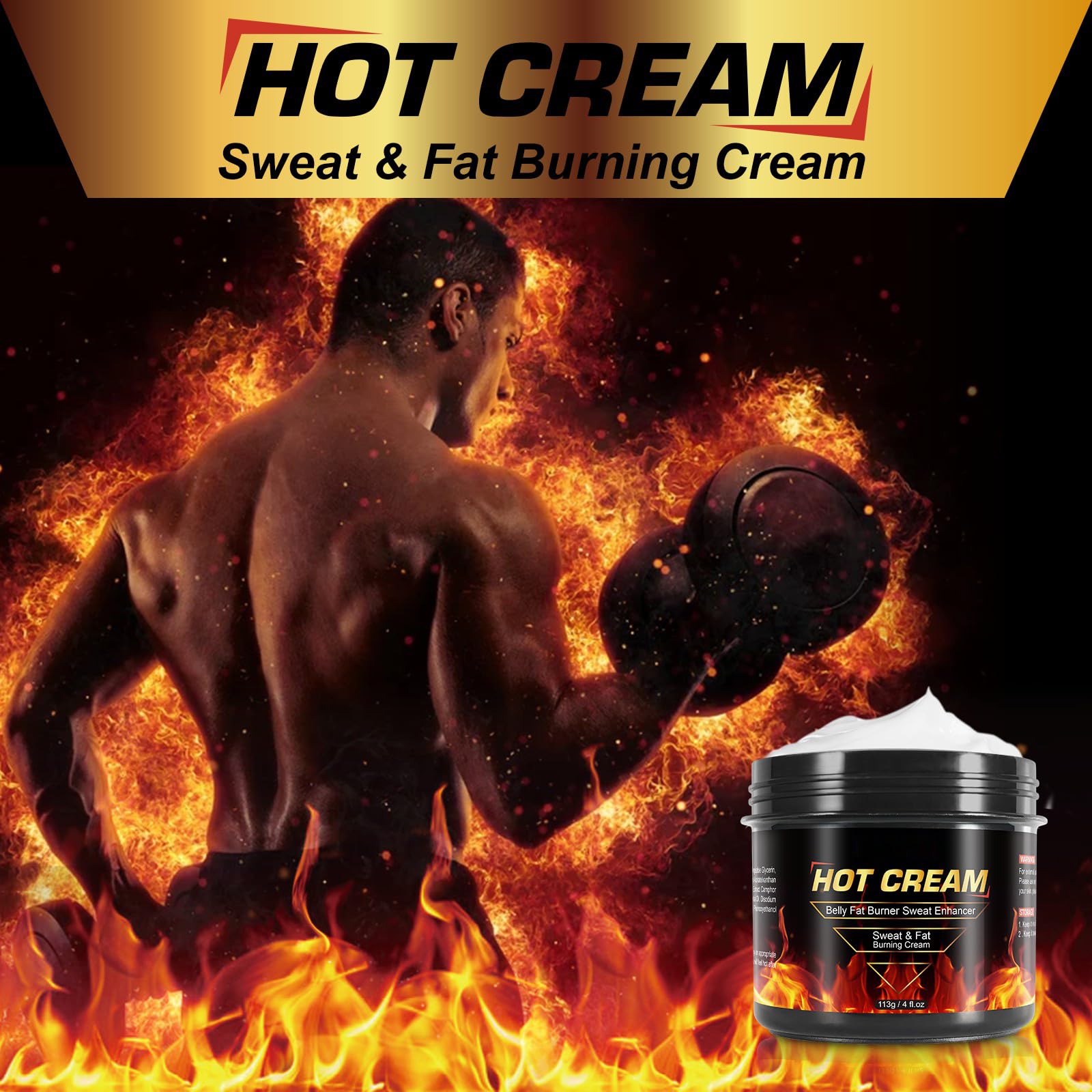 REBODUM Hot Sweat Cream - Natural Fat Burning Cream for Belly & Weight Loss | Cellulite Treatment for Thighs, Legs, Abdomen, Arms & Buttocks | Workout Enhancer for Women & Men | Perfect for Post-Workout Recovery & Body Sculpting
