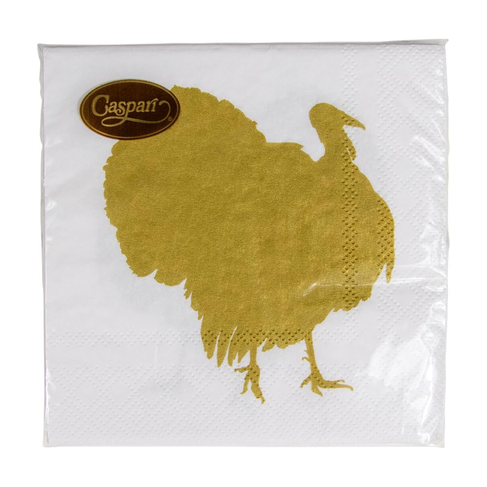 Caspari Turkey Fan Design Paper Cocktail Napkins - 4 Packs of 20 (80 Count) - Elegant Party & Holiday Dinner Table Decorations