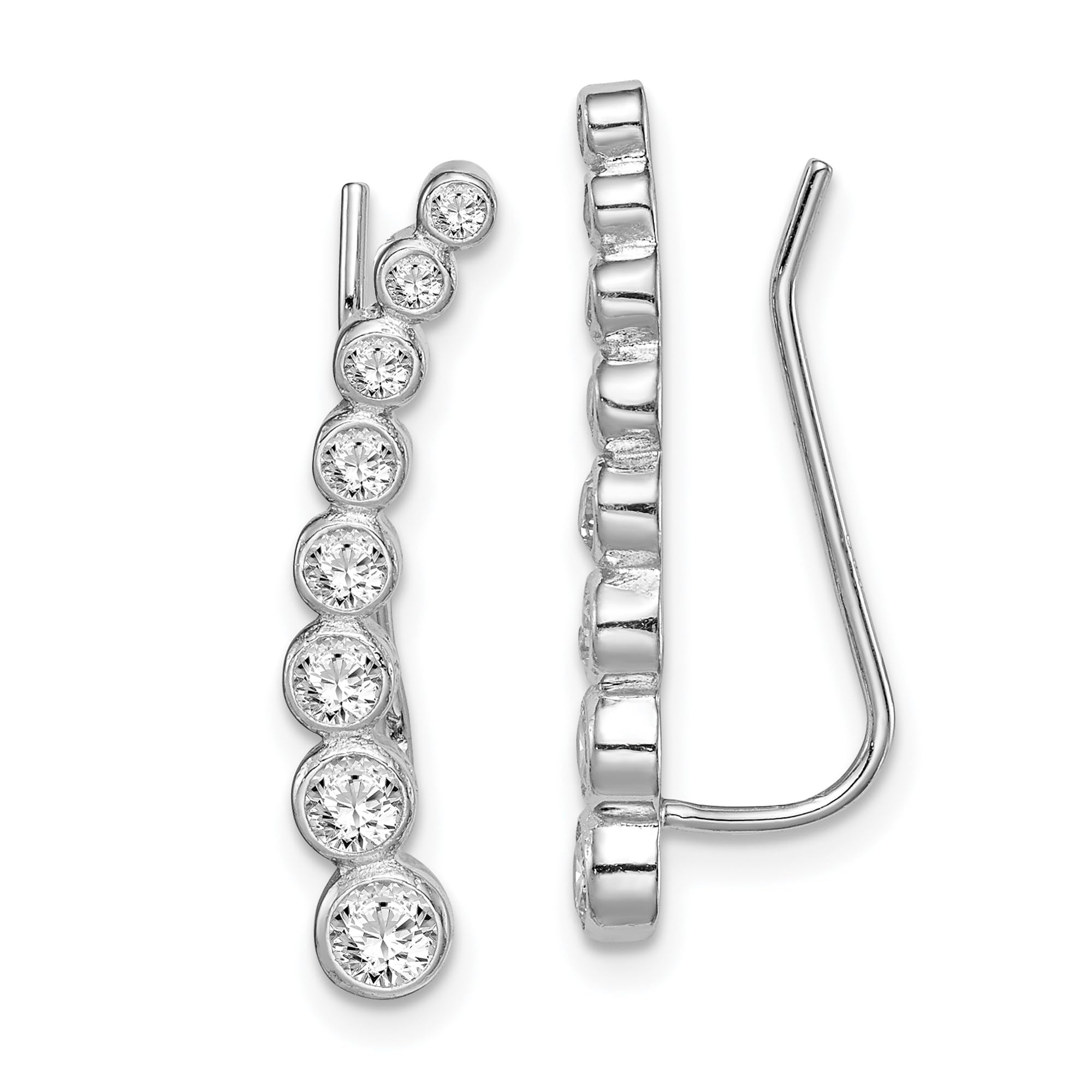 925 Sterling Silver Graduated Cubic Zirconia CZ Ear Climber Earrings for Women - Elegant Dangling Earrings for Party, Wedding & Evening Wear