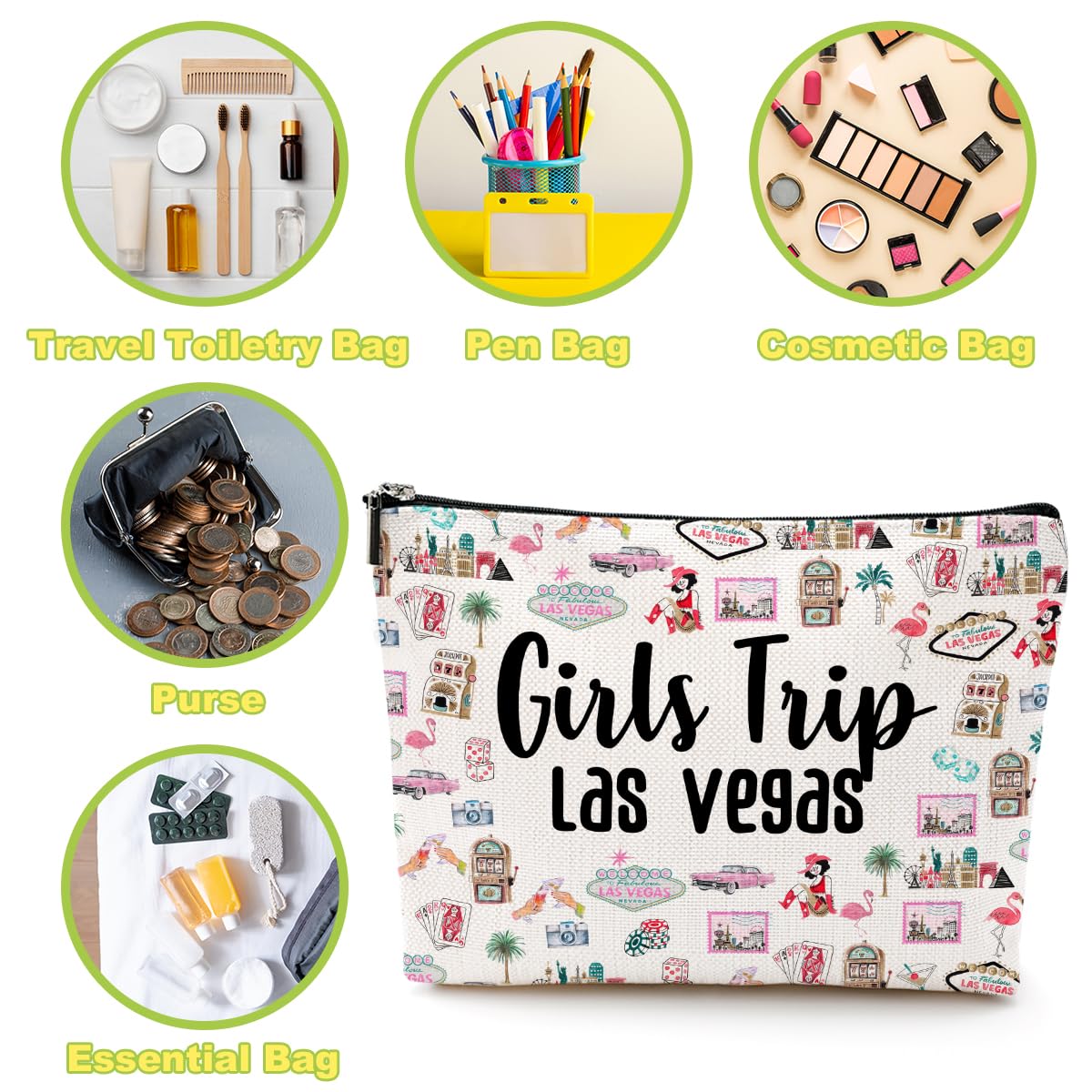 Las Vegas Themed Makeup Bag - Travel Cosmetic Organizer for Women, Girls Trip & Weekend Gifts, Birthday Souvenir for Daughter, Best Friend, Traveler - Perfect for Vegas Vacation, Bachelorette Party & Christmas Presents