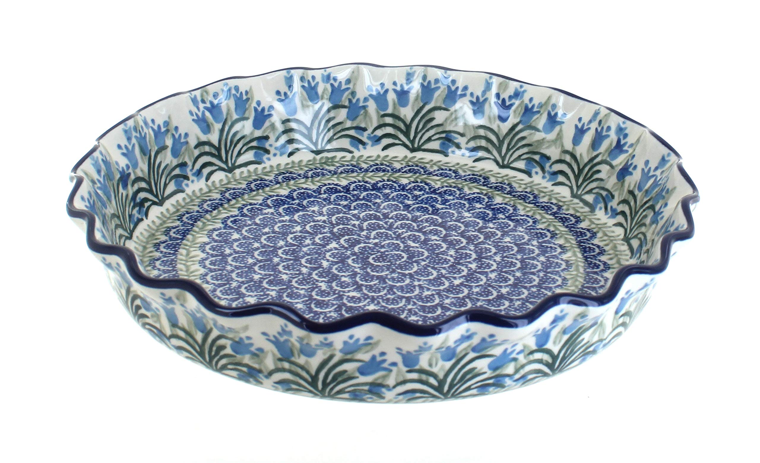 Handmade Blue Rose Polish Pottery Tulip Bouquet Pie Plate - Elegant Ceramic Serving Dish for Desserts, Cakes & Special Occasions - Perfect for Holidays, Weddings & Home Decor