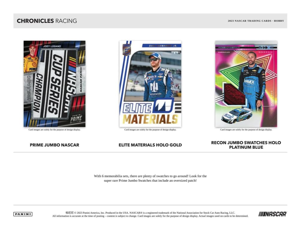 2023 Panini Chronicles Racing Hobby Box - 6 Packs per Box, 8 Trading Cards per Pack - Collectible Sports Cards for Racing Fans & Card Collectors