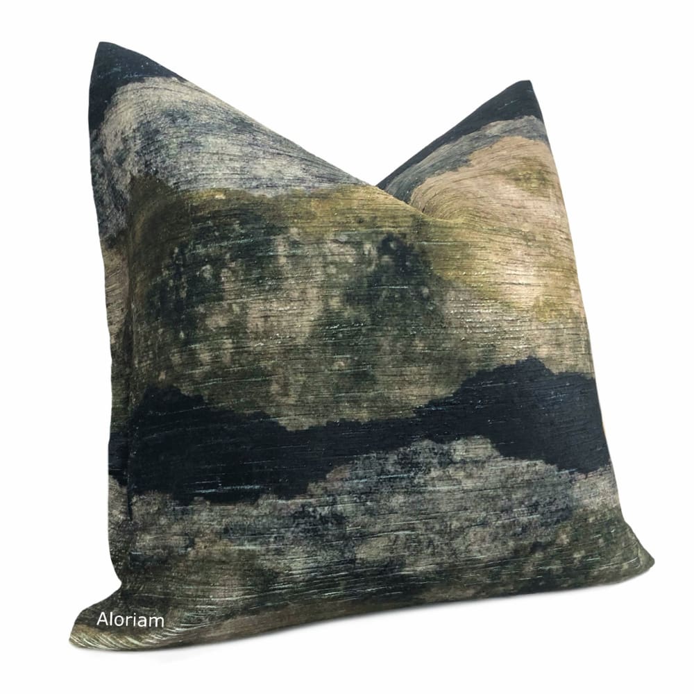 Travertine Marsh Green Beige Gray Digital Print Velvet Pillow Cover - Soft Decorative Throw Pillow Case for Sofa, Bed, Couch - Home Decor Accent for Living Room, Bedroom