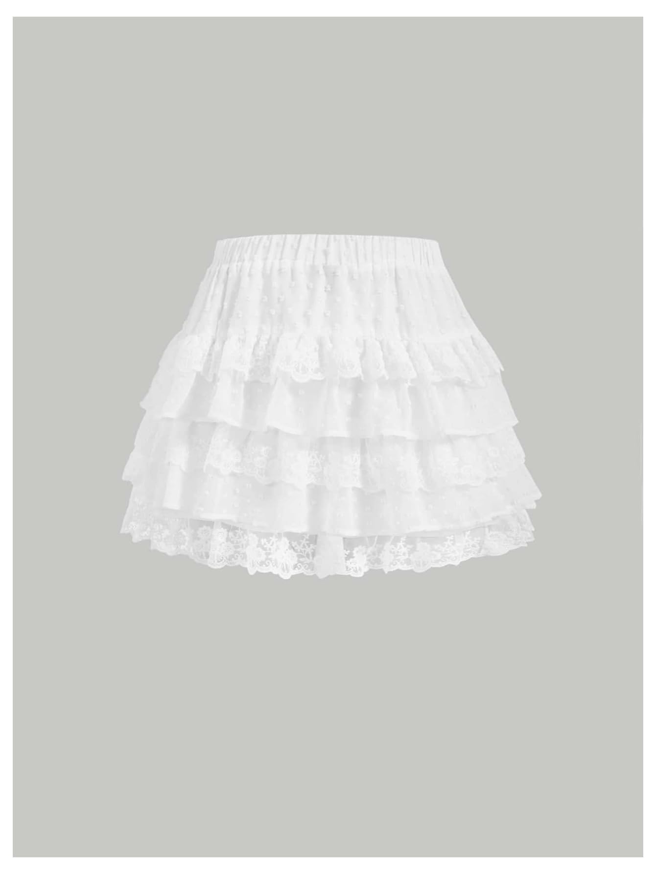 WDIRARA Women's Floral Lace High Waist Layered Ruffle Hem Skirt - Elastic Waist Mini Skirt for Casual Wear, Summer Outfits, and Date Nights
