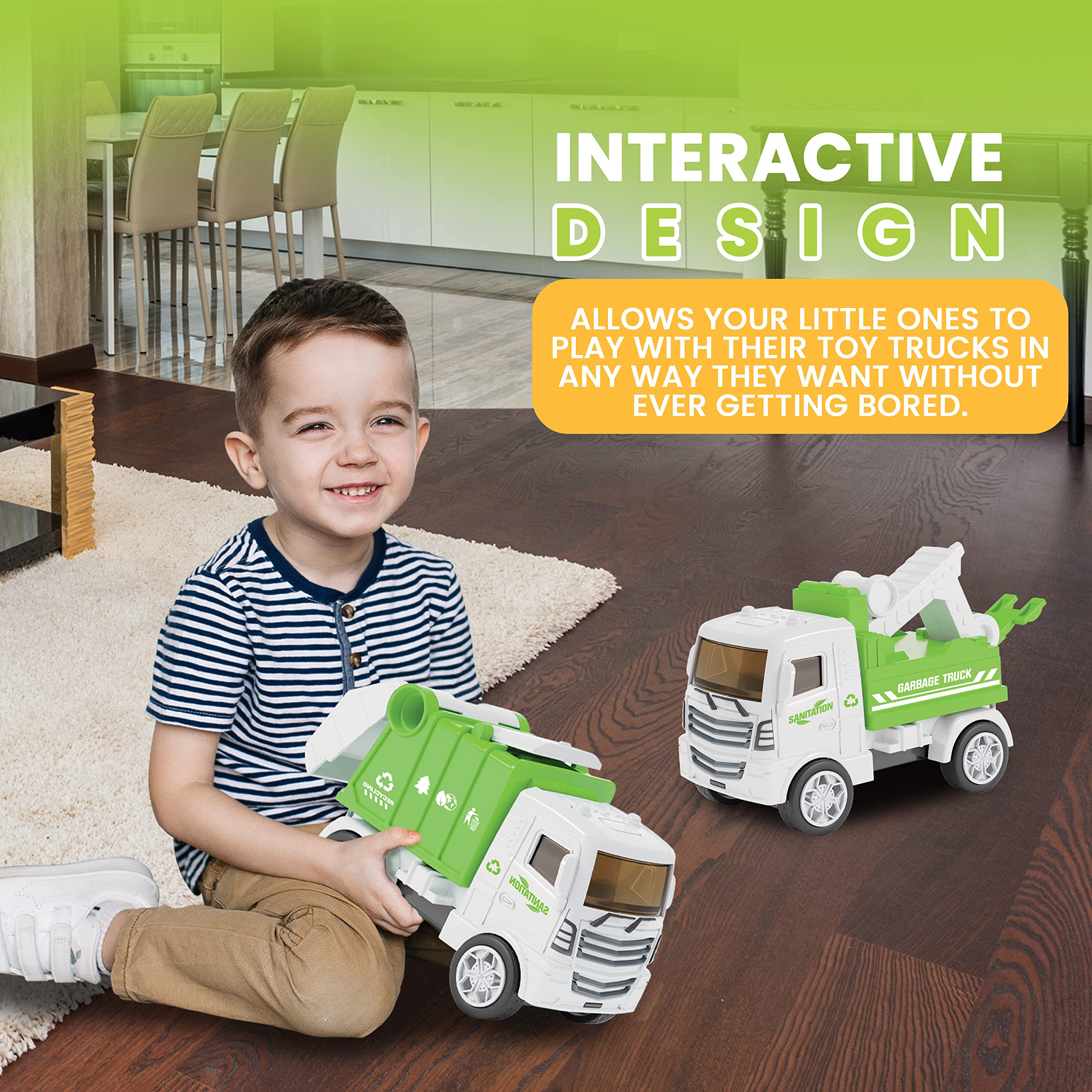 KIDSTHRILL Small Toy Garbage Truck Set for Kids Ages 3-12 - 4pc Collection with Garbage Truck, Trash Truck & Dump Truck Models - Perfect for Pretend Play, Birthday Gifts & Educational Toys