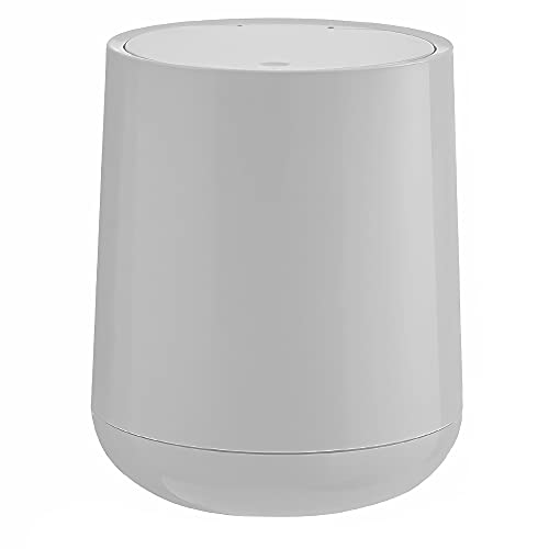 Sheebo 2 Liter / 0.5 Gallon Mini Trash Can with Press Top Lid - Compact Waste Bin for Bathroom, Office Desk, Bedroom, Kitchen Countertop - Space-Saving Small Garbage Can for Home & Office Use (Cylinder Press - Gray) - Perfect for Vanity, Coffee Table, and Small Spaces