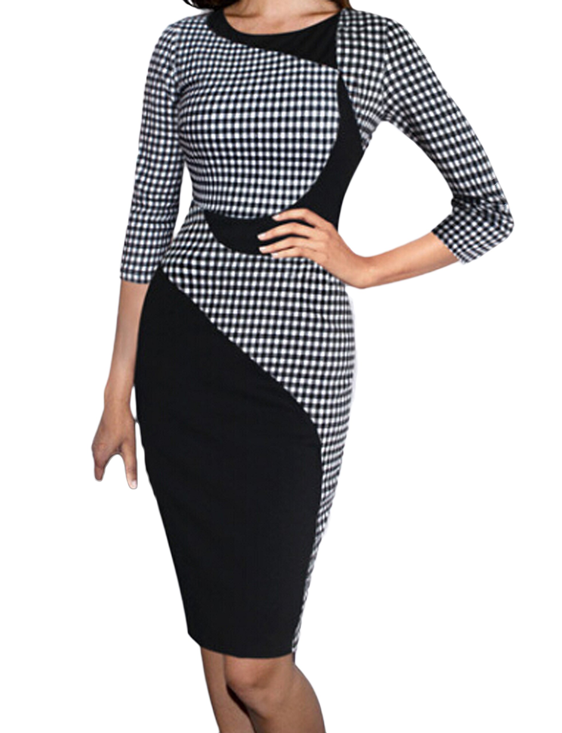Stylish Black Houndstooth Dress for Women - Elegant Office & Party Wear - Perfect for Work, Cocktail Events & Special Occasions