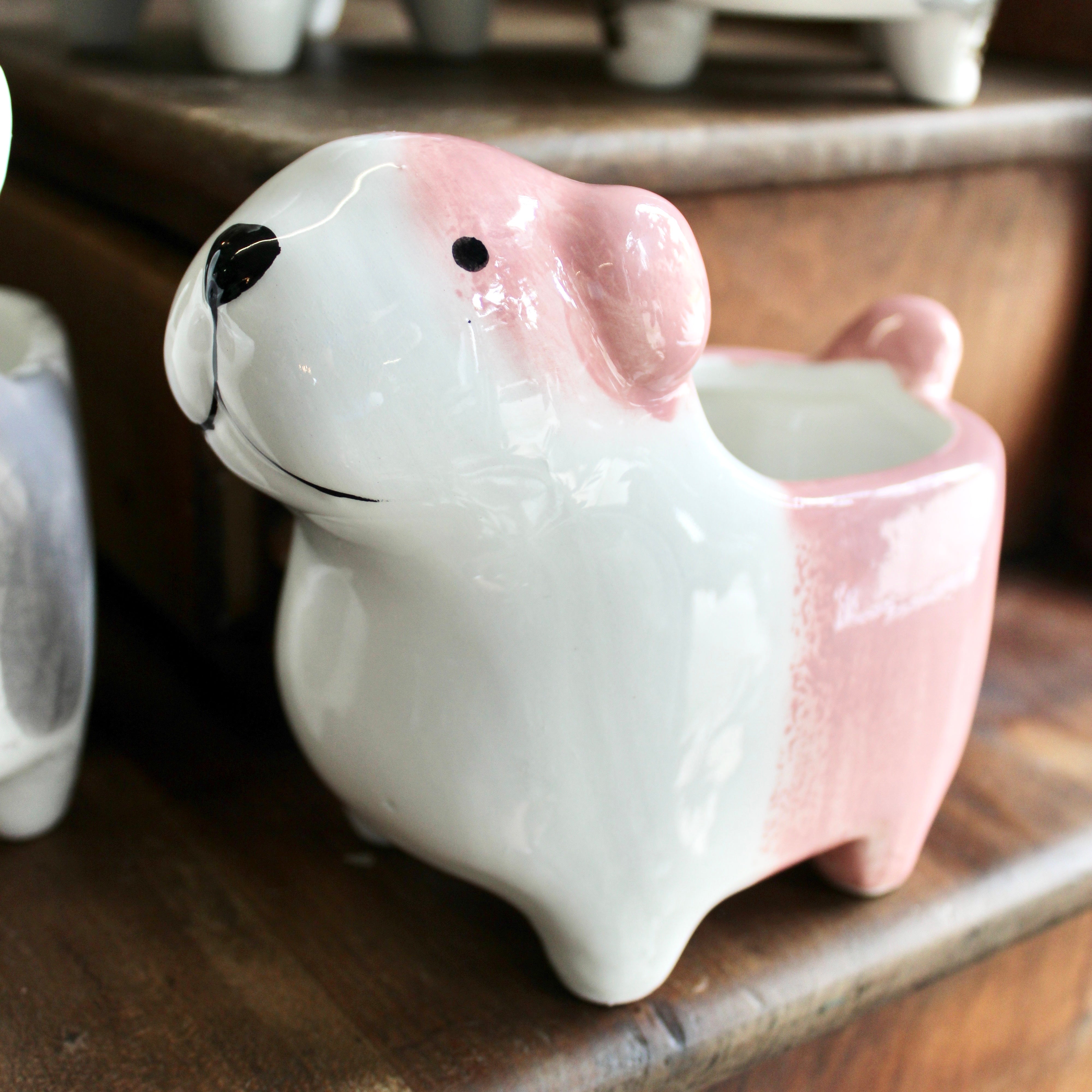 Hand Painted Ceramic Dog Planters for Succulents & Small Plants - Cute Animal Flower Pots for Home Decor, Garden, Office Desk & Gift Ideas