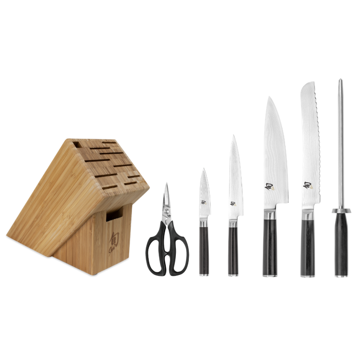 Shun Classic 7-Piece Essential Bamboo Block Knife Set - Premium Japanese Kitchen Knives for Chefs & Home Cooking, Perfect for Slicing, Dicing & Food Prep