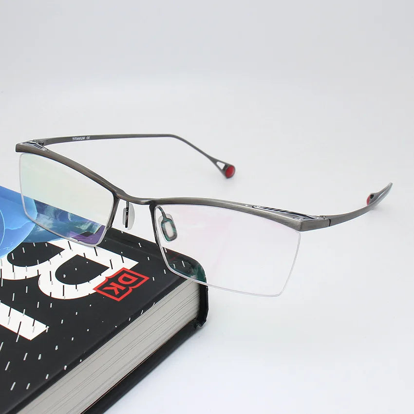 Stylish Black Semi-Rimless Square Frame Titanium Eyeglasses for Men - Perfect for Office, Reading & Everyday Use