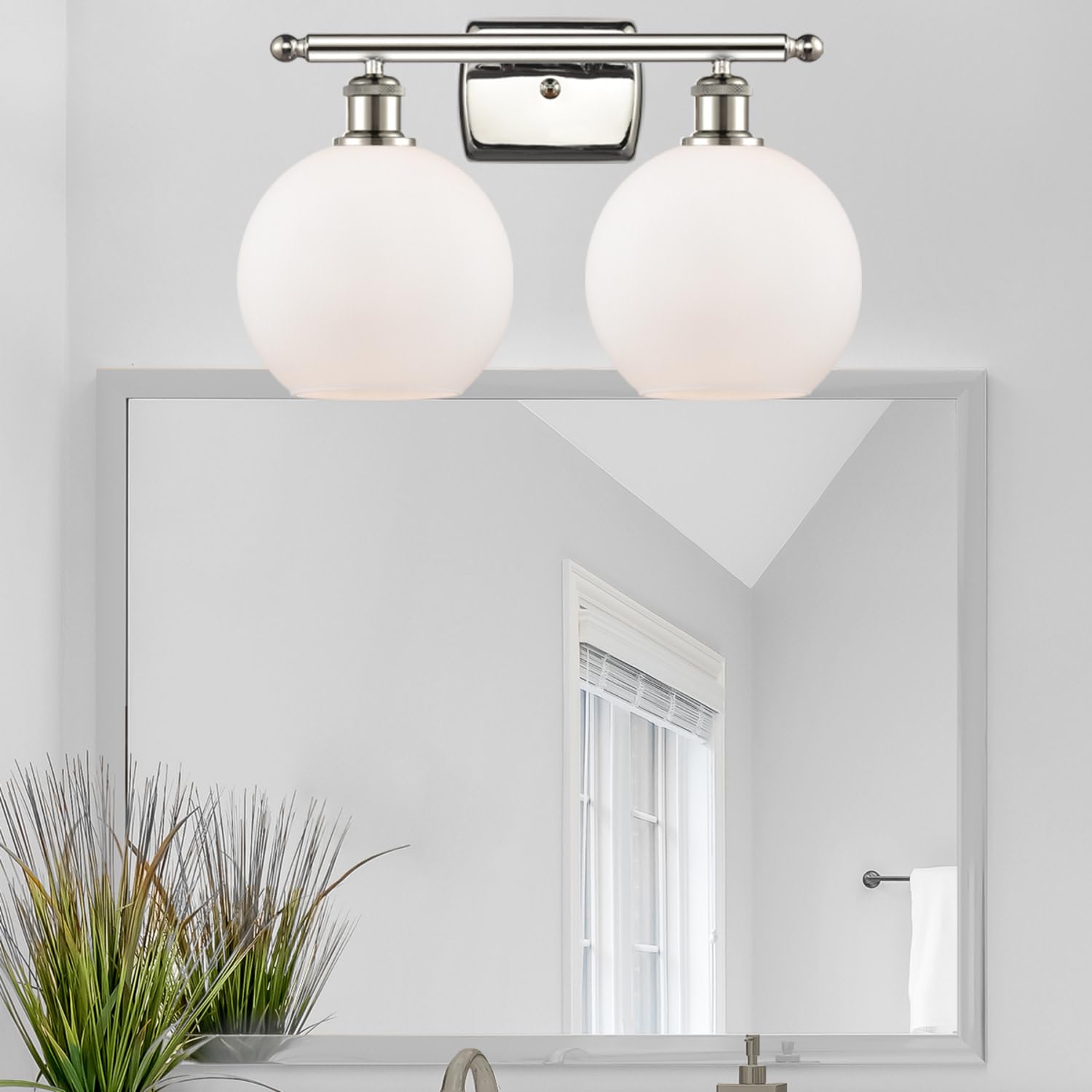 Ballston Collection 516-2W-SG-G124-8 Modern Two-Light Bathroom Vanity Light Fixture - Perfect for Bathroom Mirror Lighting and Vanity Makeup Area
