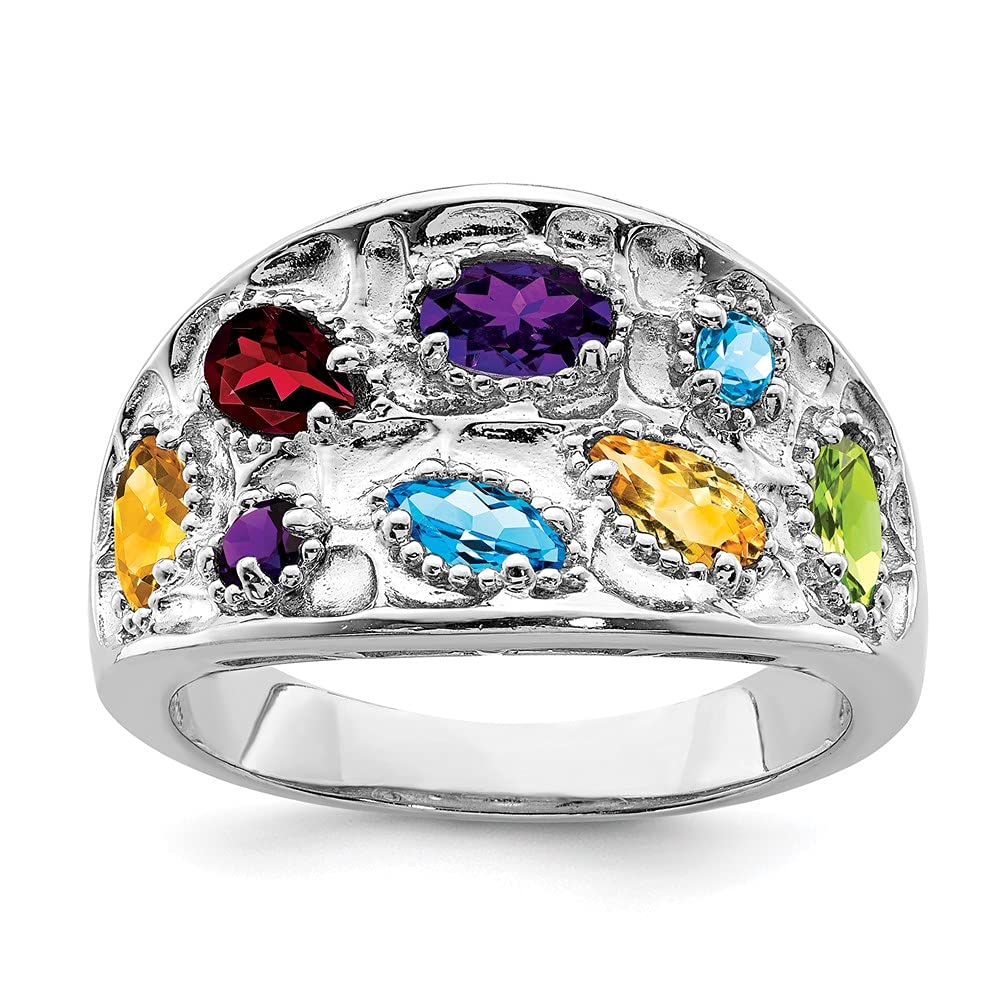 925 Sterling Silver Amethyst, Citrine, Blue Topaz, Garnet & Peridot Ring - Dainty Women's Fine Jewelry Gift for Her - Perfect for Birthdays, Anniversaries & Special Occasions