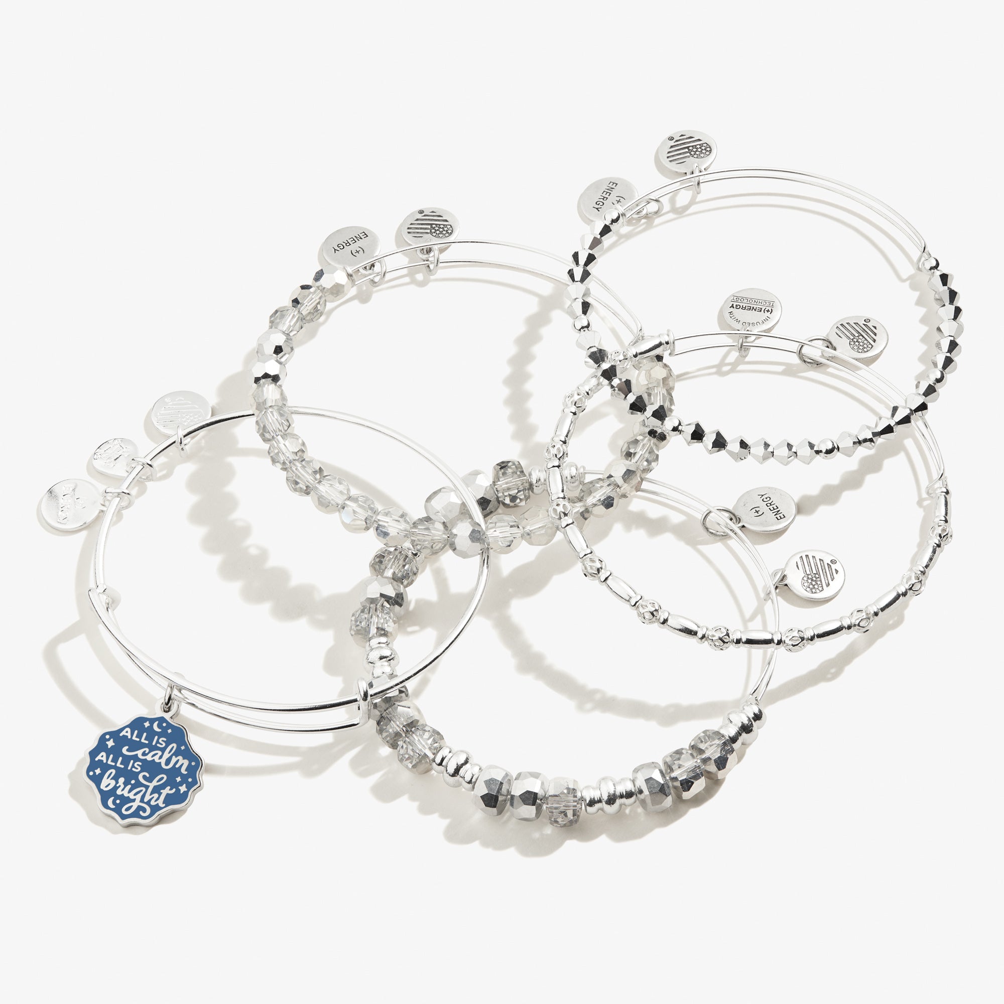 All is Calm All is Bright Charm Bangle Set of 5 - Inspirational Christmas Jewelry Gifts for Women, Holiday Party Accessories, Festive Bracelet Collection for Friends & Family