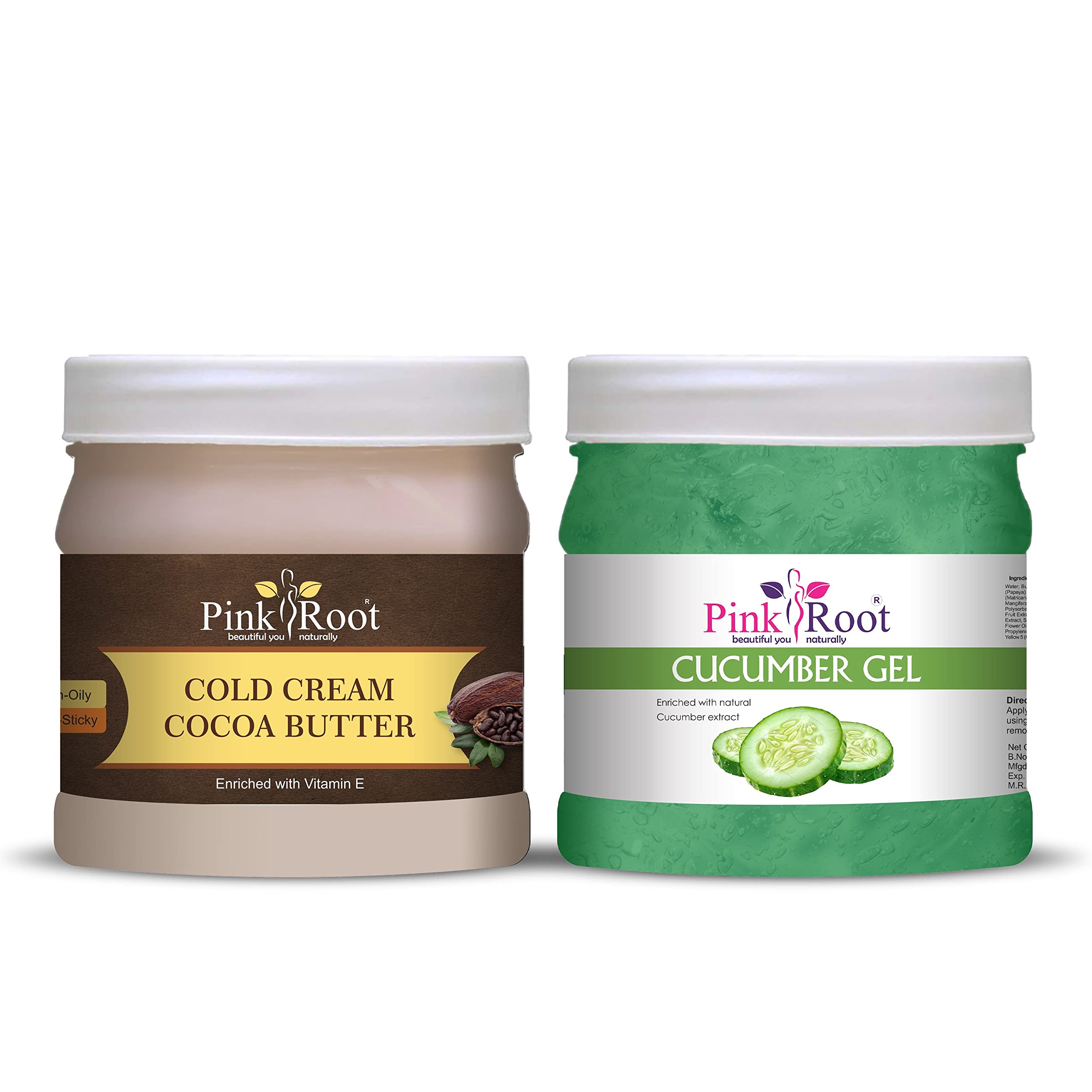 Pink Root Cucumber Gel 500g with Cocoa Butter Cold Cream 500g - Hydrating Skincare Set for Dry Skin, Perfect for Daily Moisturizing & Night Care Routine