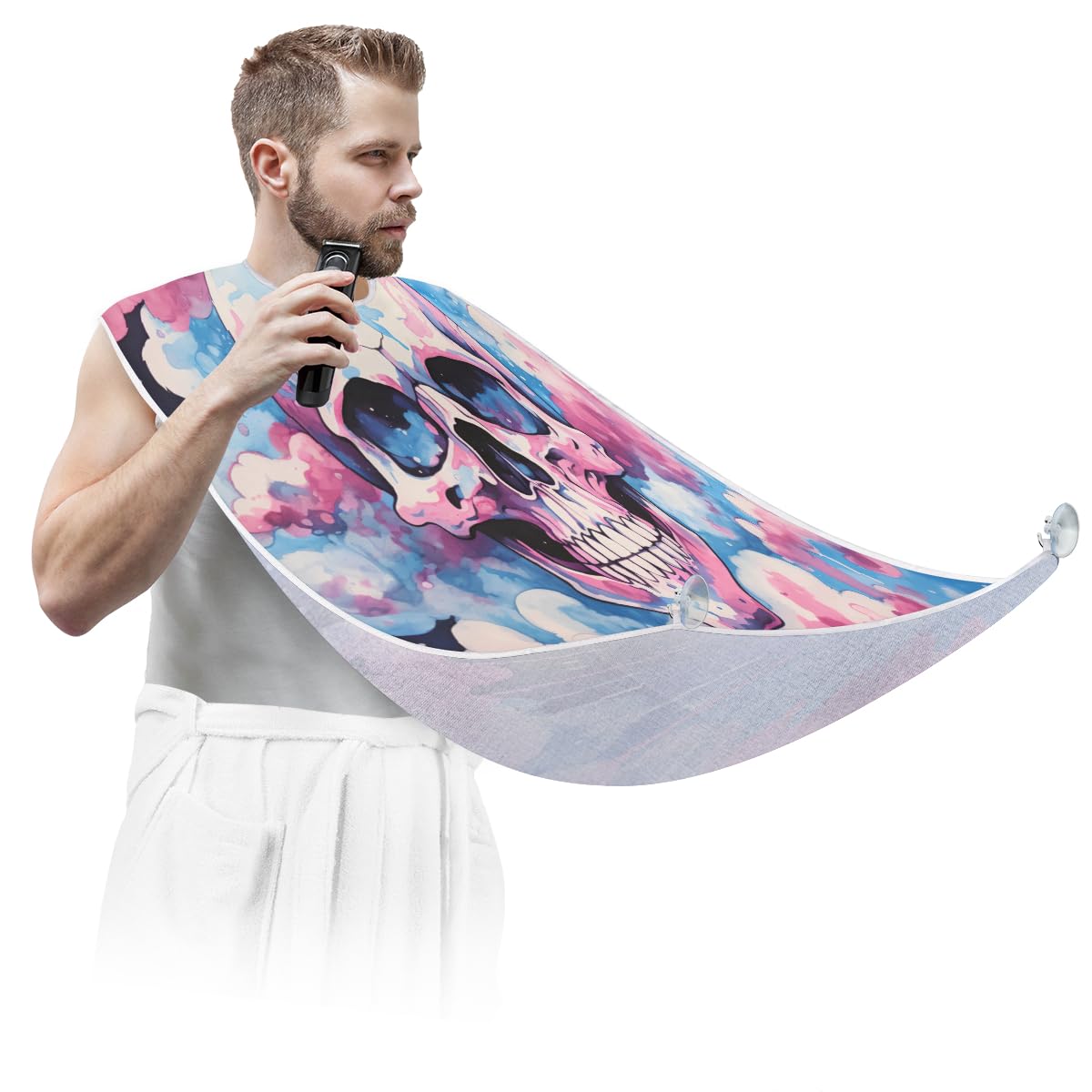 Abstract Art Skull Beard Shaving Bib for Men - Waterproof Hair Dye Apron & Barber Cape for Haircut, Beard Trimming & Makeup - Perfect Gift for Barbers & Stylists (Great for Home Grooming & Salon Use)