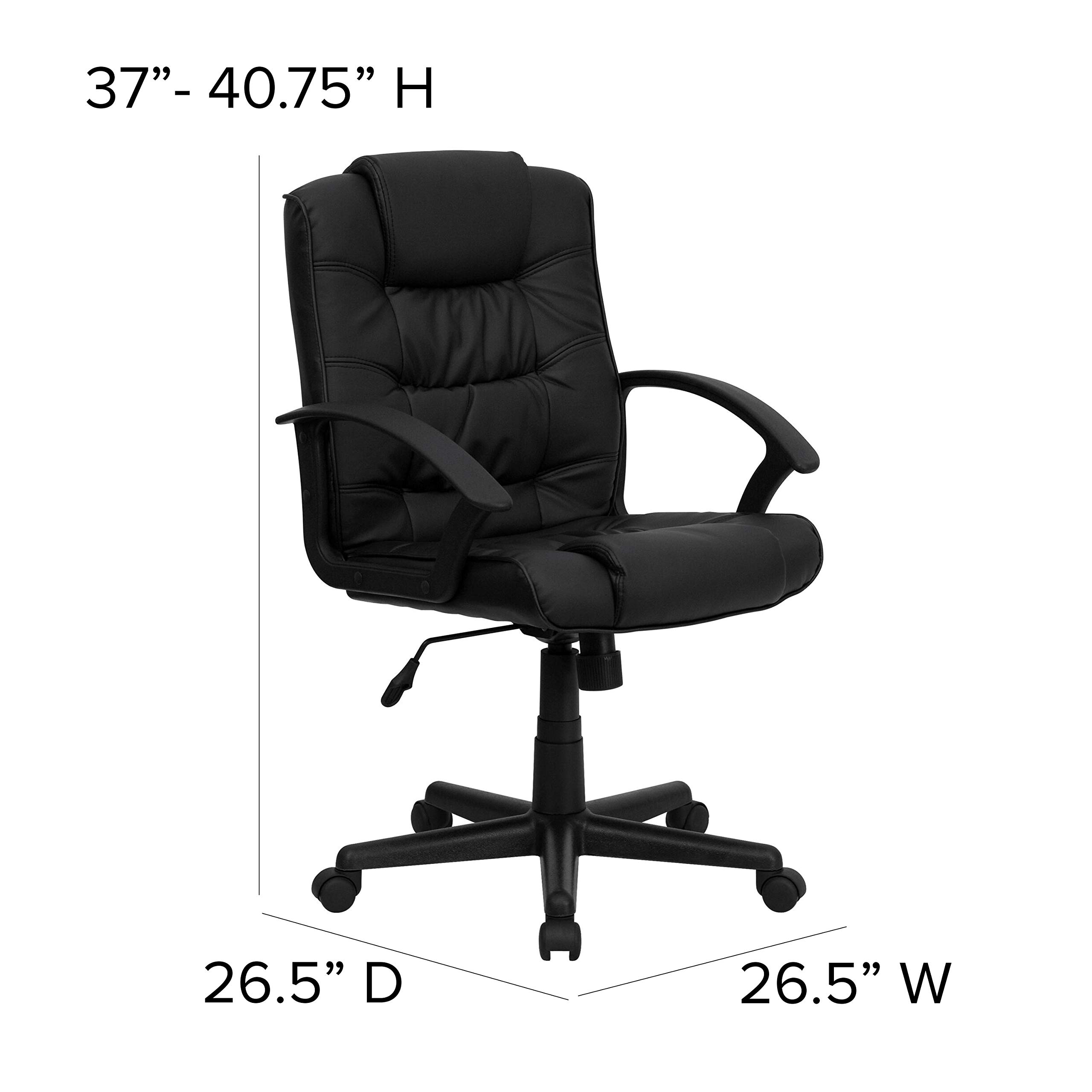 Black LeatherSoft Mid-Back Swivel Office Chair with Ripple Design & Accent Stitching - Ergonomic Task Chair for Home Office, Gaming & Workspace Comfort