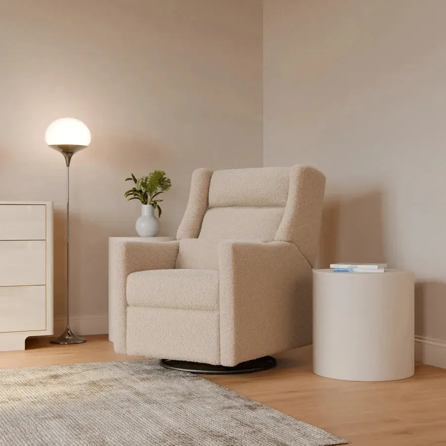Babyletto Kiwi Plus Electronic Glider & Recliner with Adjustable Headrest - Chai Shearling Fabric - Perfect for Nursery, Breastfeeding & Baby Comfort