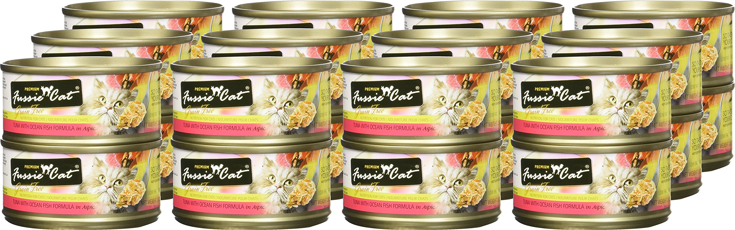 Premium Fussie Cat Tuna with Ocean Fish Formula in Aspic - Grain-Free Wet Cat Food, 2.8 oz Cans (Pack of 24) - High Protein Meal for Adult & Senior Cats - Perfect for Picky Eaters & Healthy Hydration