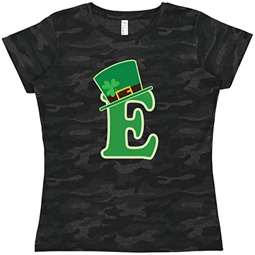 Inktastic Irish St. Patrick's Day Letter E Monogram Women's T-Shirt - Green Shamrock Graphic Tee for St. Paddy's Day Celebrations & Irish Pride Outfits