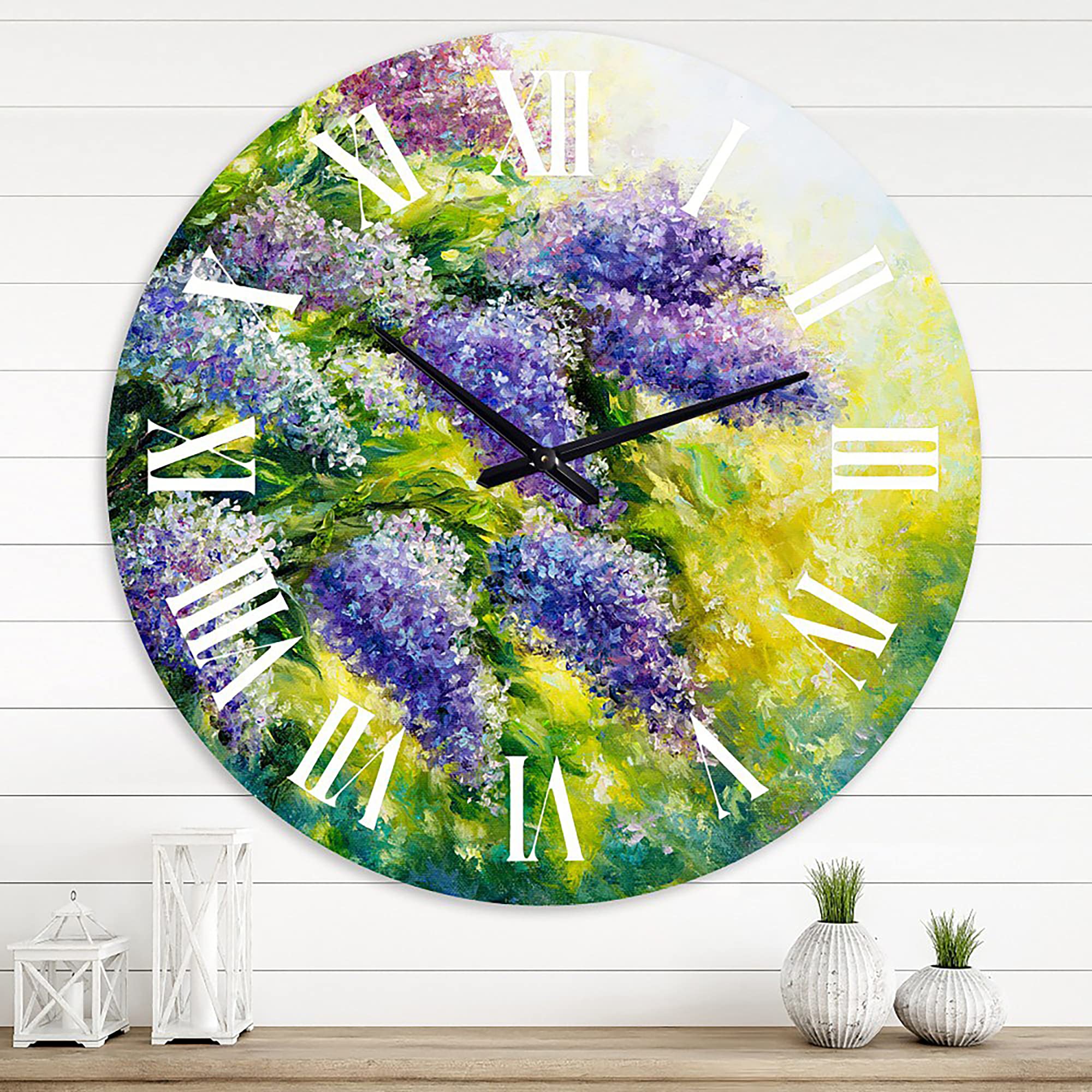 DesignQ Traditional Wall Clock - 'Lilac Tree in The Garden' Impressionist Floral Art, Large Decorative Clock for Living Room, Bedroom & Office | Home Decor Gift Idea