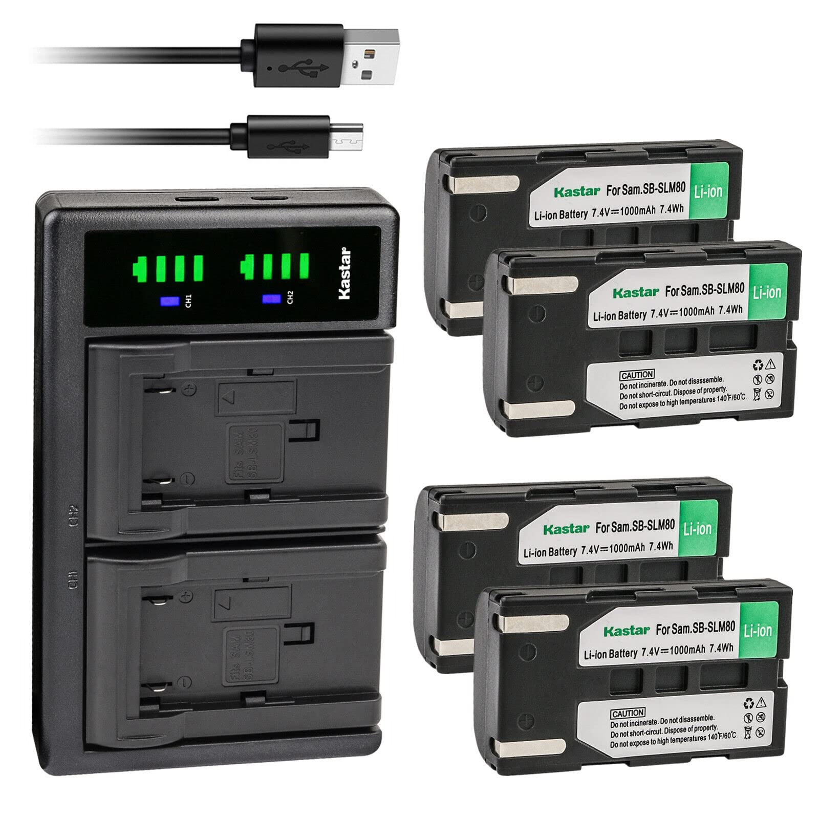 Kastar 4-Pack SB-LSM80 Replacement Battery & LTD2 USB Charger for Samsung SC-D263 SC-D353 SC-D365 Cameras - Perfect for Travel, Vlogging, and Outdoor Photography