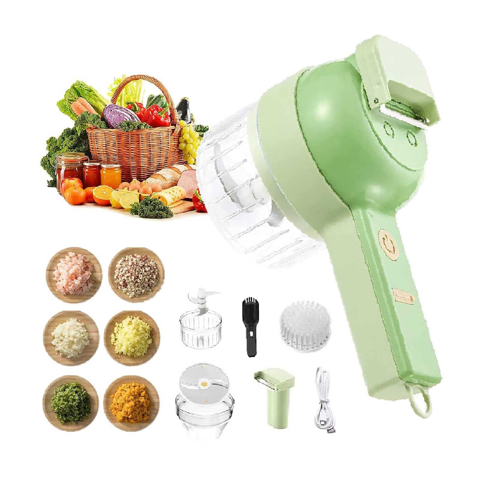 4 in 1 Electric Vegetable Chopper & Slicer Set - USB Rechargeable Wireless Food Processor for Garlic, Onions, Carrots | Perfect for Meal Prep, Salad Making & Healthy Cooking in Modern Kitchens