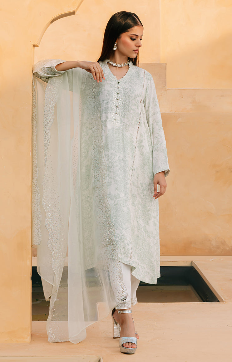 LUSH MEADOW 2-Piece Ethnic Outfit Set - Embroidered Cotton Shirt & Matching Dupatta Scarf | Traditional Indian Pakistani Women's Clothing for Festivals, Weddings & Special Occasions