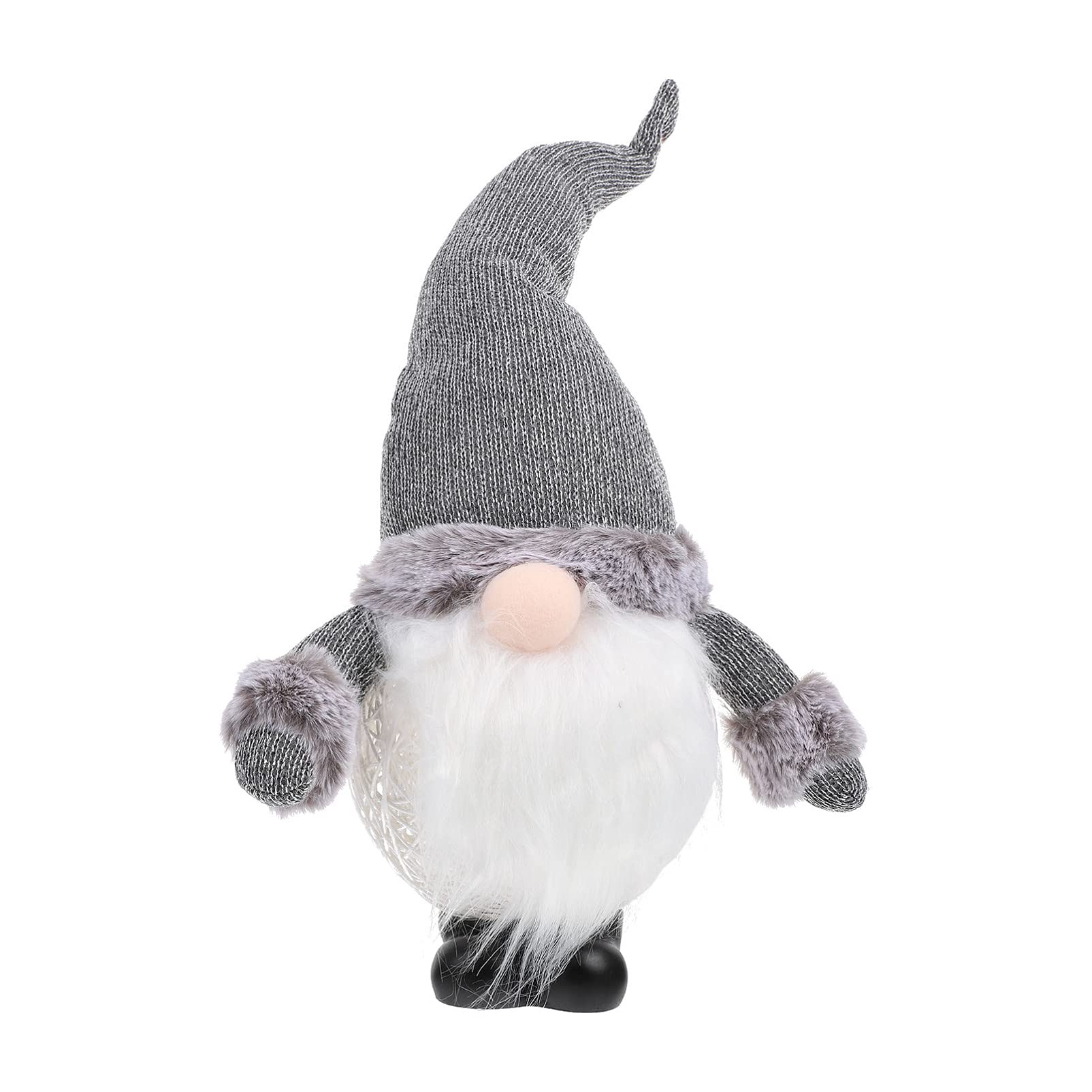 iBasenice LED Christmas Gnome Plush Light-Up Decor - Scandinavian Grey Nisse Doll with Rattan Ball Lamp for Holiday Home Decor, Gift & Party Decoration