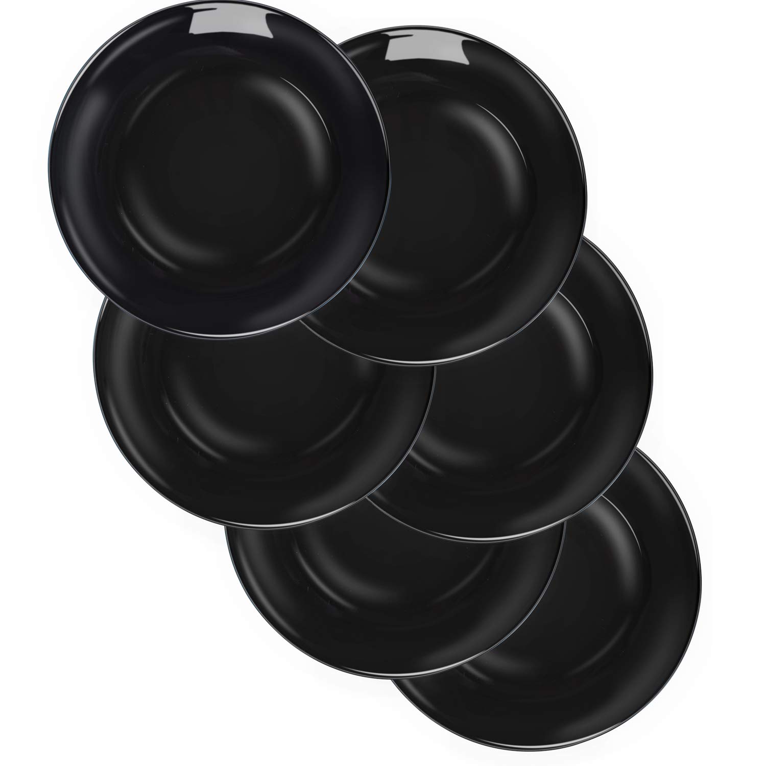 DELLING 6-Piece 7-Inch Black Porcelain Appetizer Plates Set - Elegant Small Dinner Plates for Desserts, Salads, Sides, Snacks & Pasta | Microwave, Oven & Dishwasher Safe Ceramic Serving Dishes - Perfect for Dinner Parties, Restaurants & Home Entertaining