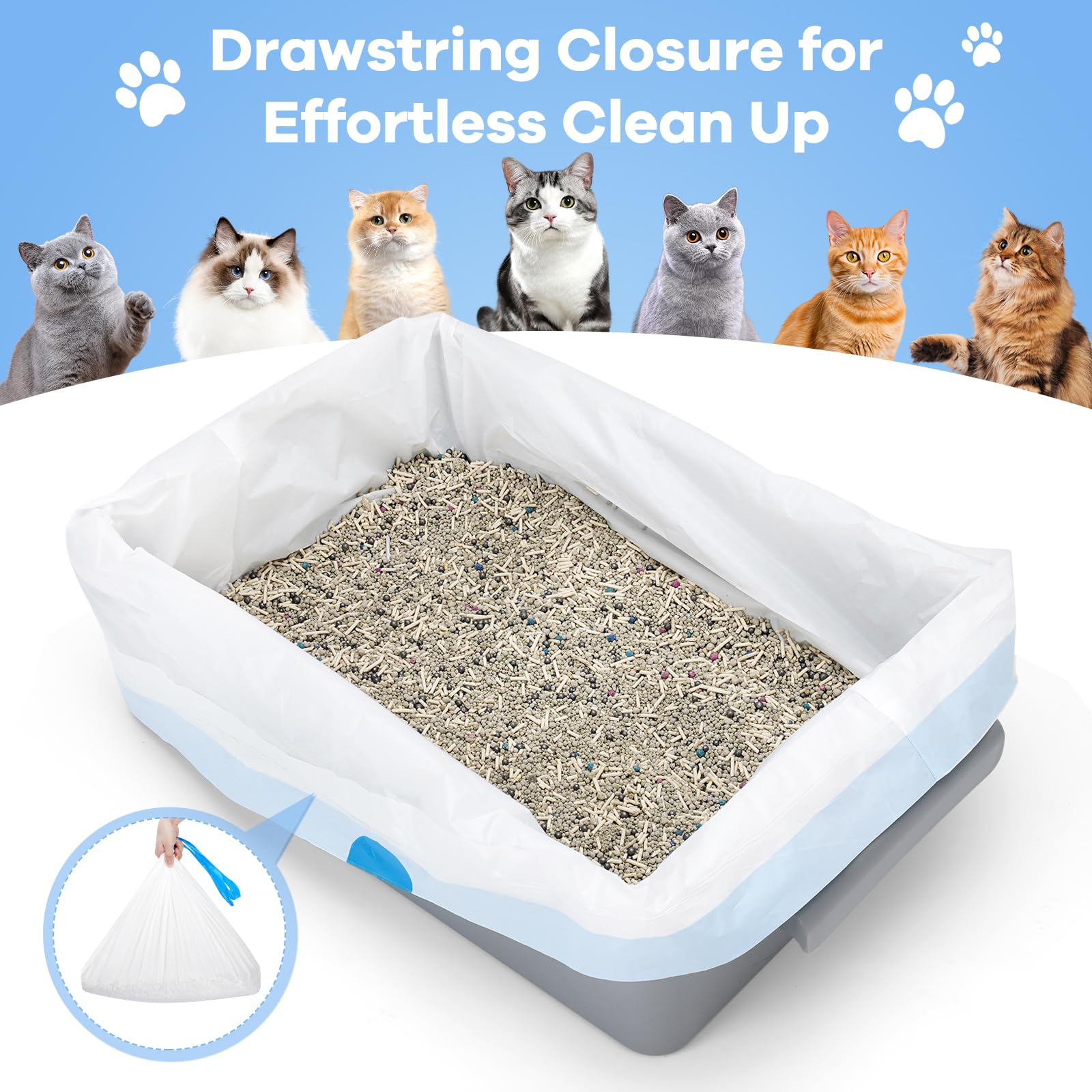 Premium Cat Litter Bags - 120 Pack Heavy Duty Drawstring Liners for Automatic & Self-Cleaning Litter Boxes | Leak-Proof Waste Disposal | Perfect for Litter-Robot, PetSafe ScoopFree & Most Smart Cat Toilets