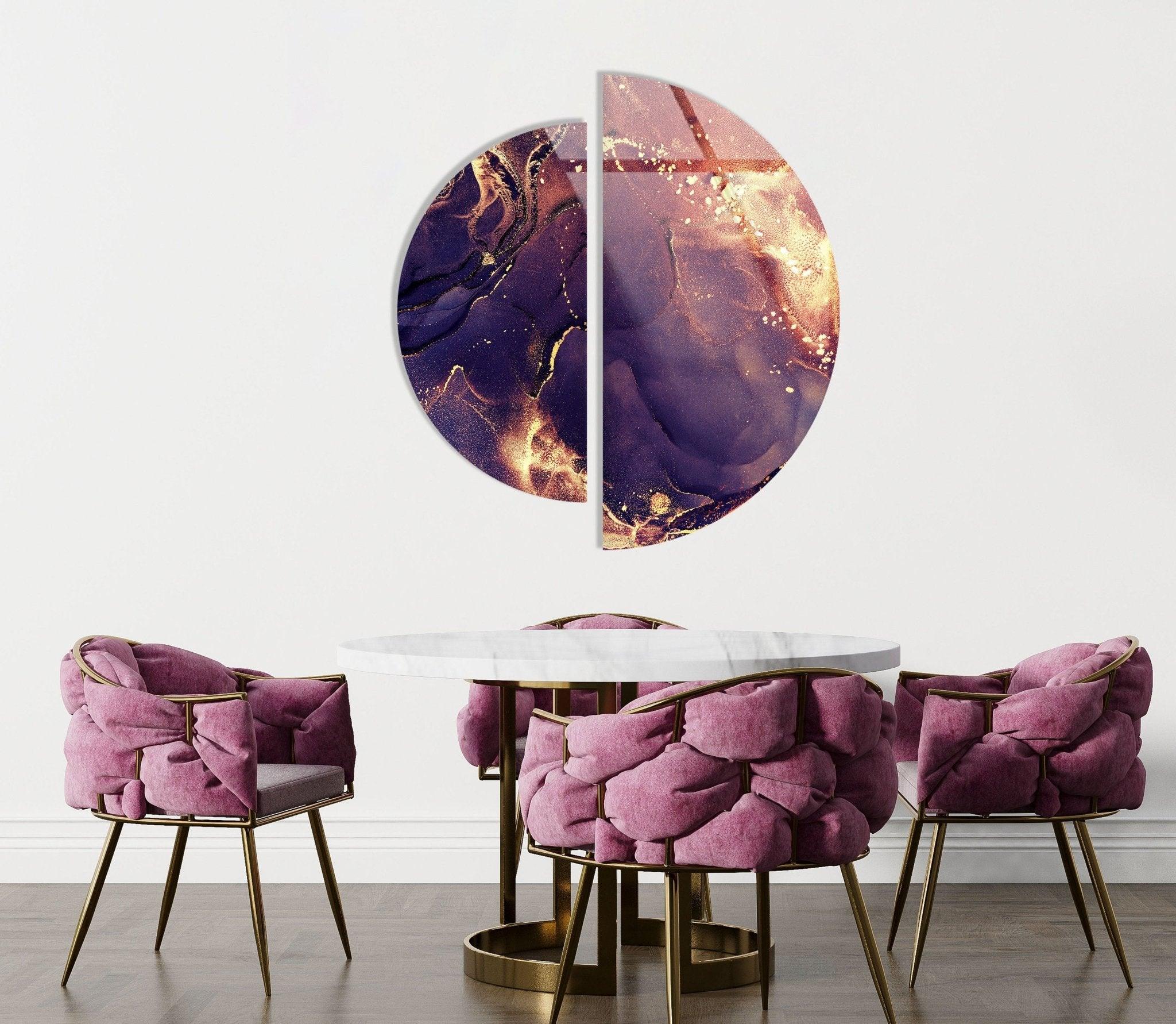 Abstract Marble Purple Glass Wall Art - Modern Home Decor for Living Room, Bedroom & Office - Handmade Glass Wall Sculpture for Unique Interior Design