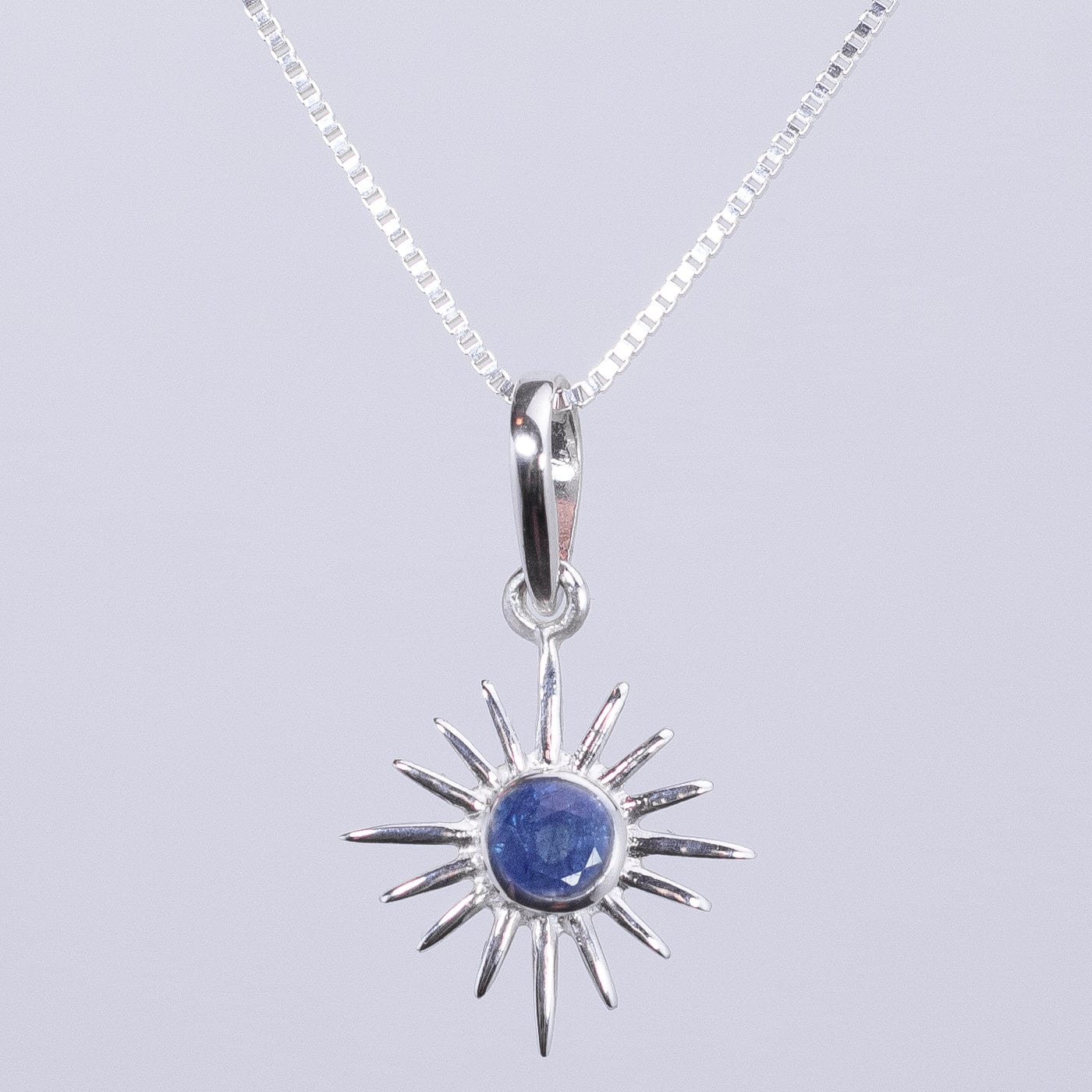 Faceted Sapphire Gemstone Sun Necklace – Elegant Blue Jewelry for Women, Perfect for Parties, Weddings & Everyday Wear