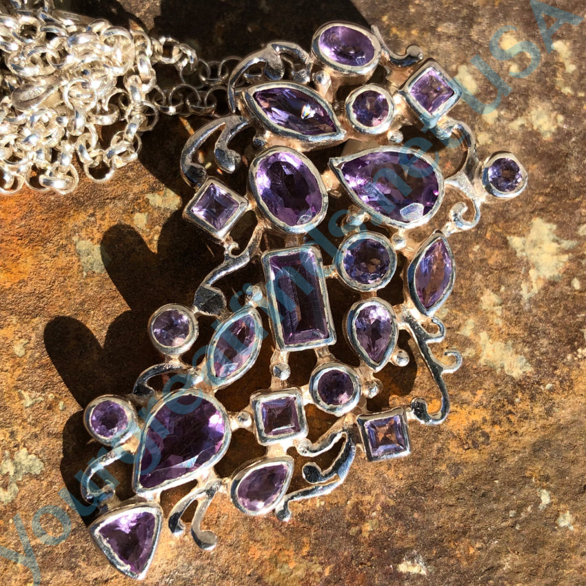 Genuine Amethyst Sterling Silver Pendant Necklace with 21 Natural Stones - Perfect for Gifts, Spiritual Healing & Everyday Elegance