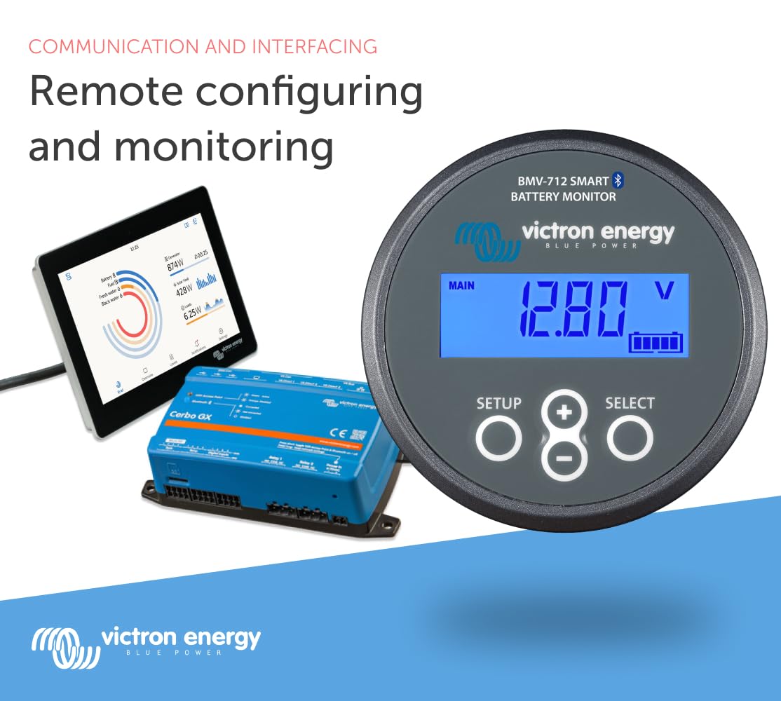 Victron Energy BMV-712 Smart Battery Monitor with Bluetooth - Accurate Voltage, Current & Power Tracking for RVs, Boats & Solar Systems (Grey)