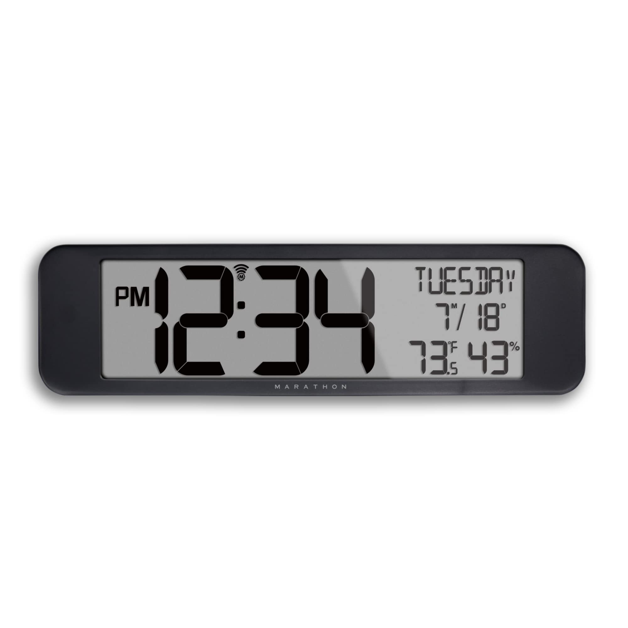 MARATHON UltraWide Atomic Wall Clock - 14-Inch Panoramic Display with AM/PM & 24-Hour Format | 8 Time Zones, Indoor Temperature & Humidity Monitor | Includes 2 AA Batteries | Perfect for Home, Office & Classroom Use