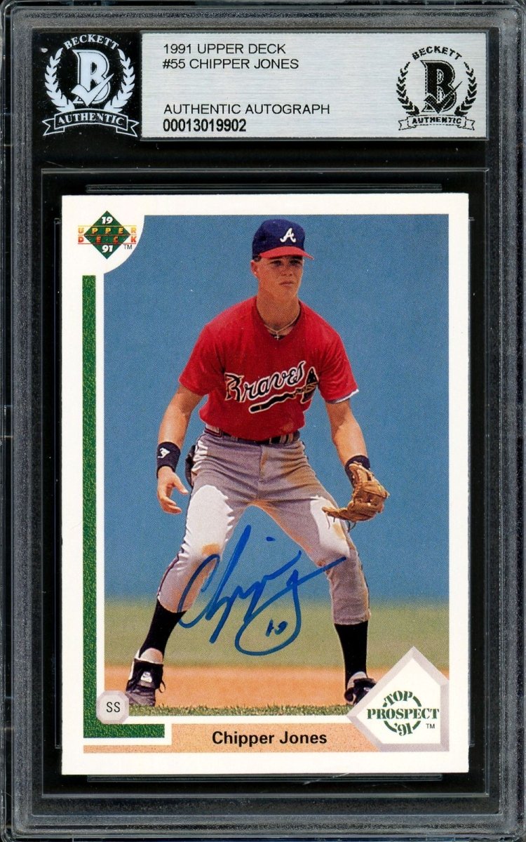 Chipper Jones Autographed 1991 Upper Deck #55 Atlanta Braves Rookie Baseball Card - Perfect for Collectors, Sports Memorabilia Fans & Braves Enthusiasts