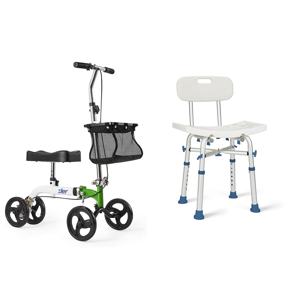 **Zler Deluxe Steerable Knee Scooter & Walker - Heavy Duty Shower Bench with Anti-Slip Design for Indoor & Bathtub Use - Ideal for Post-Surgery Recovery & Mobility Assistance**