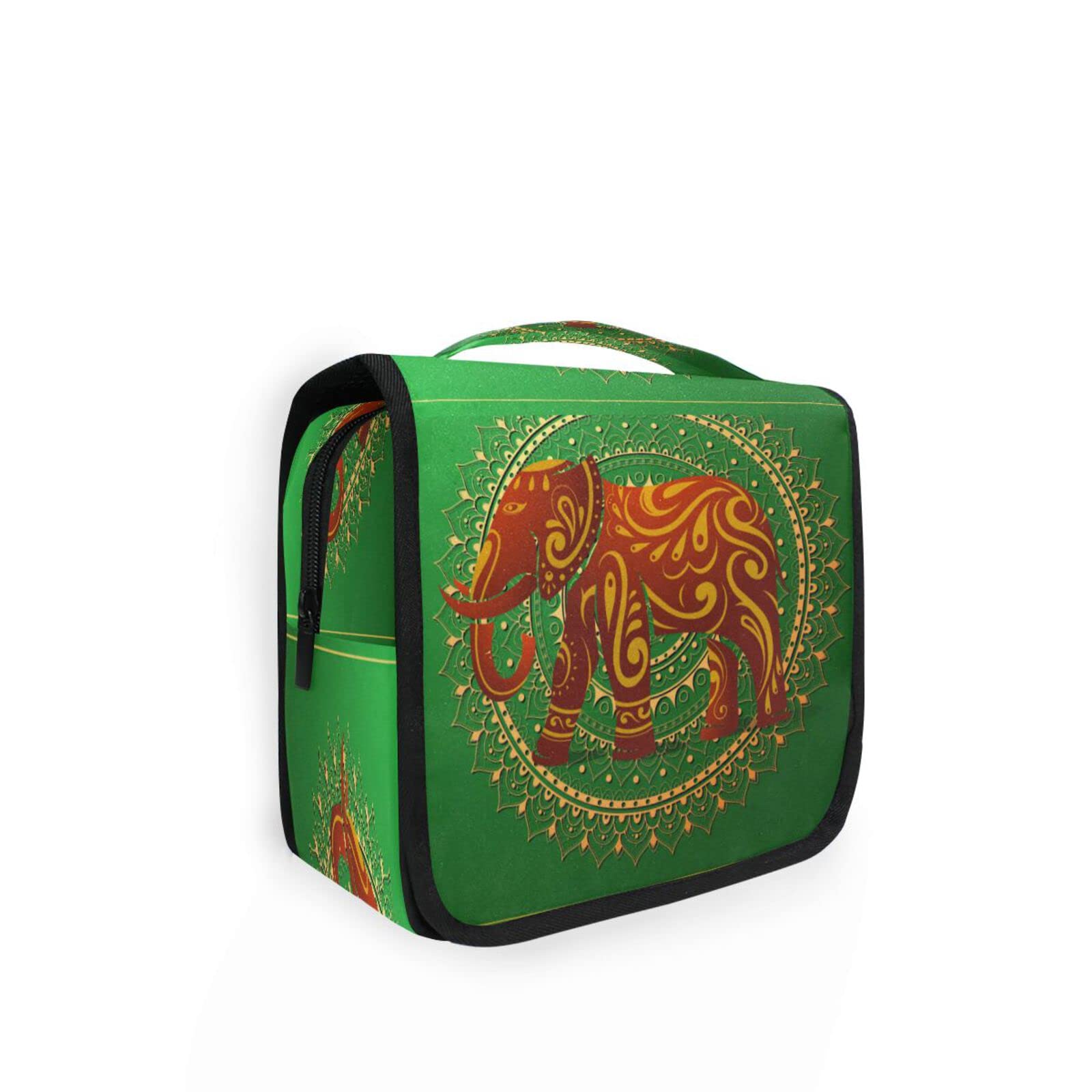 Elephant with Oriental Ornament Hanging Travel Toiletry Bag - Waterproof Cosmetic & Makeup Organizer Pouch for Women & Men - Perfect for Travel, Gym, Camping & Daily Use
