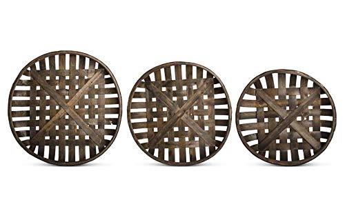 K&K Interiors Dark Finish Set of 3 Round Nesting Tray Baskets - Stackable Storage Organizer for Home Decor, Kitchen, Bathroom & Office Use