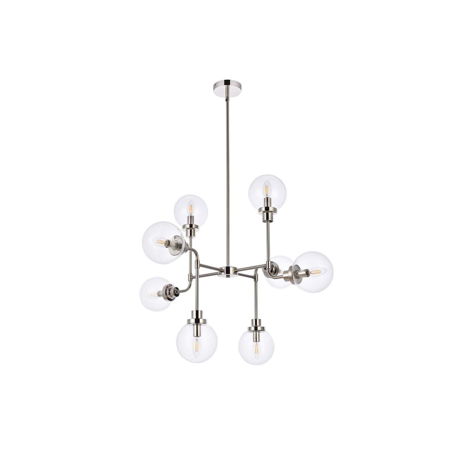 Hanson 8-Light Modern Pendant Lighting Fixture in Polished Nickel with Clear Glass Shade - Perfect for Dining Room, Kitchen Island, or Entryway Lighting