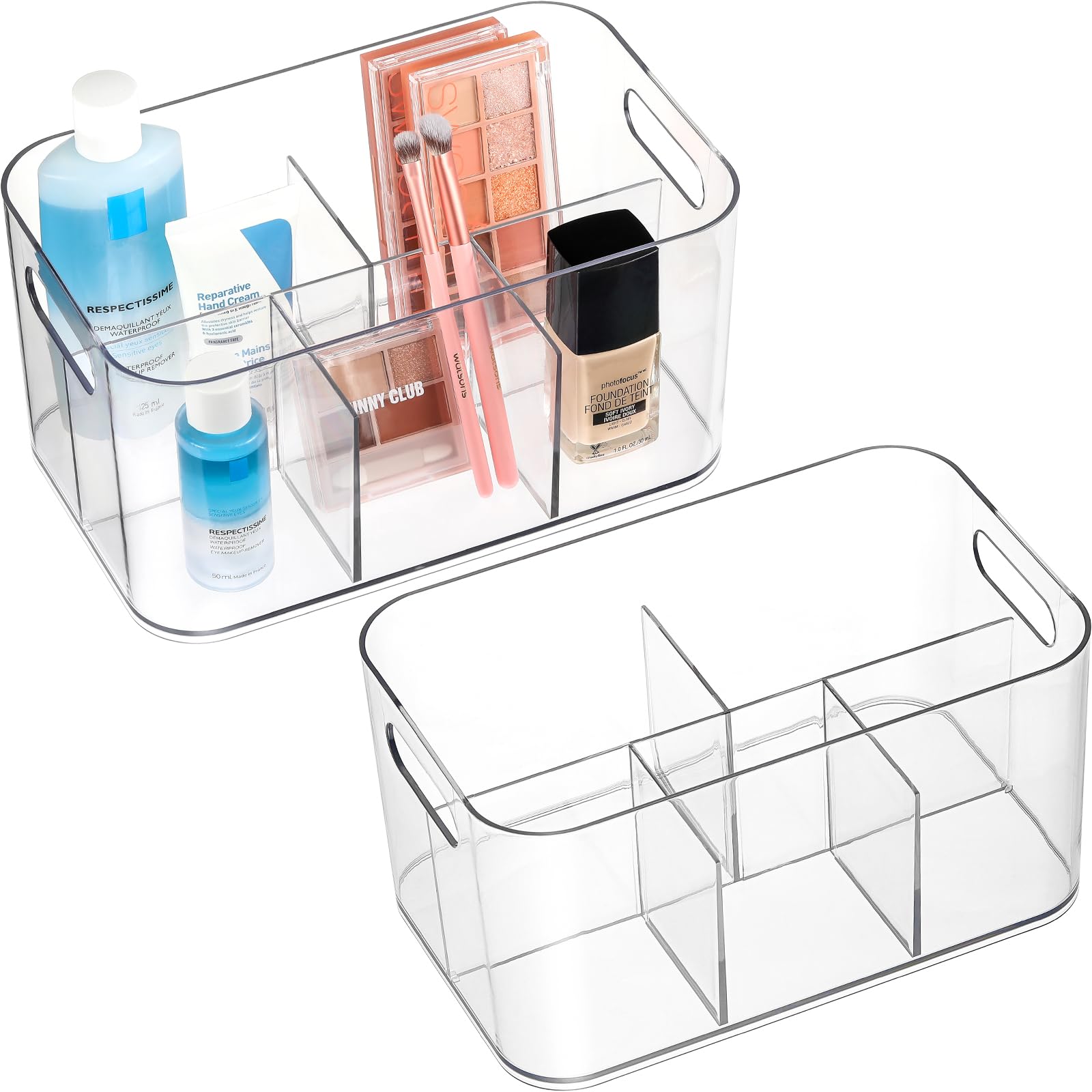 5-Compartment Clear Plastic Storage Bin - Divided Organizer for Art Supplies, Makeup & Cosmetics - Multi-Purpose Storage Container for Vanity, Bathroom, Kitchen, Office & Crafts - Perfect for Organizing Brushes, Nail Polish, Office Supplies & Cleaning Items (1 Pack)