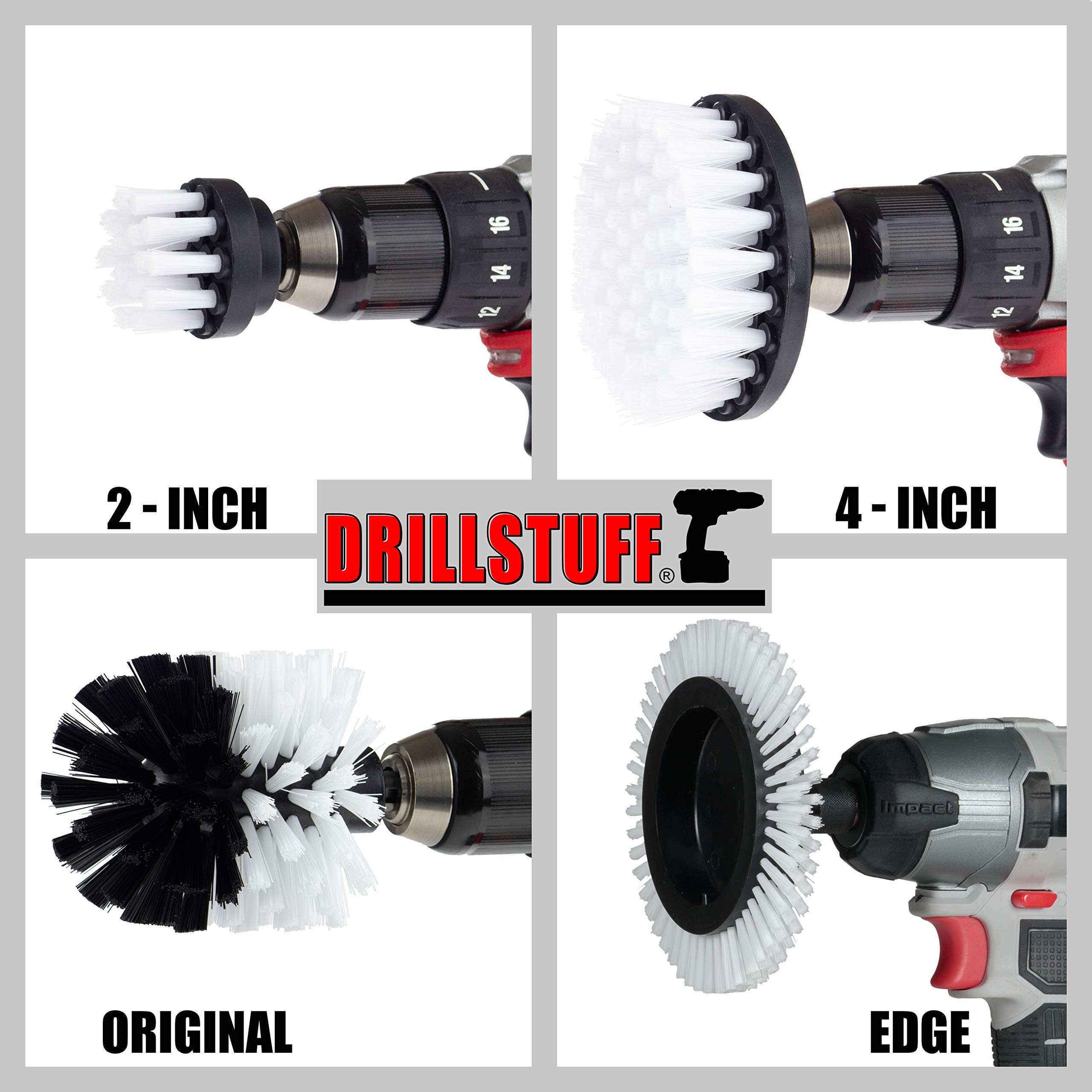 Professional Car Detailing Kit - 4-Piece Wheel & Crevice Brush Attachment Set for Deep Cleaning - Interior Car Cleaner Tools with Unique Spin Scrubbing Brushes - Perfect for Wheels, Vents, and Hard-to-Reach Areas