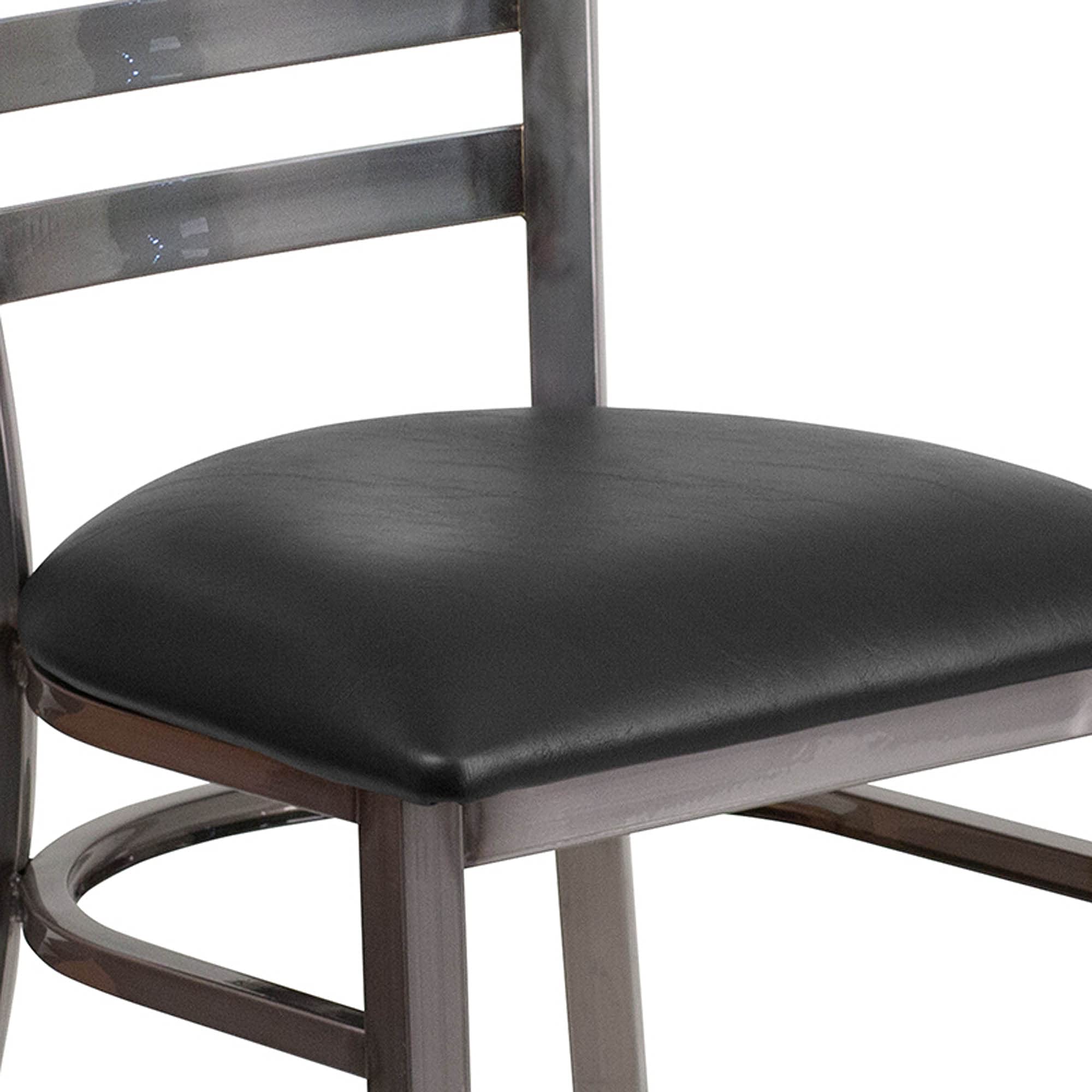 Flash Furniture 2-Pack HERCULES Series Metal Restaurant Chairs with Ladder Back Design - Black Vinyl Seat, Clear Coated for Durability - Perfect for Dining Rooms, Cafes, and Commercial Use