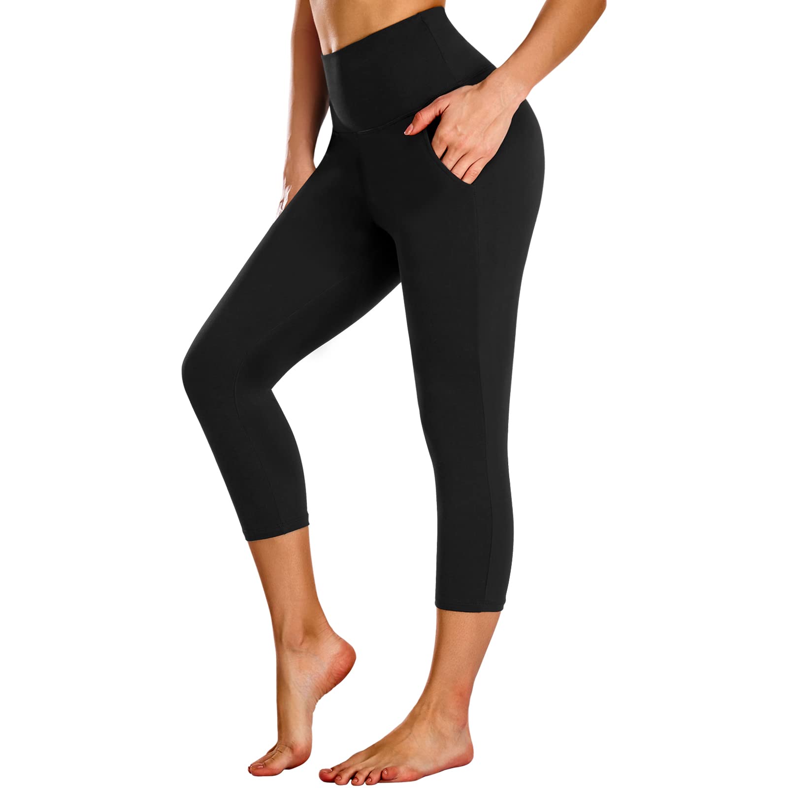 NEW YOUNG Women's High Waisted Capri Leggings with Pockets - Tummy Control Workout & Yoga Pants for Running, Gym, and Lounge Wear
