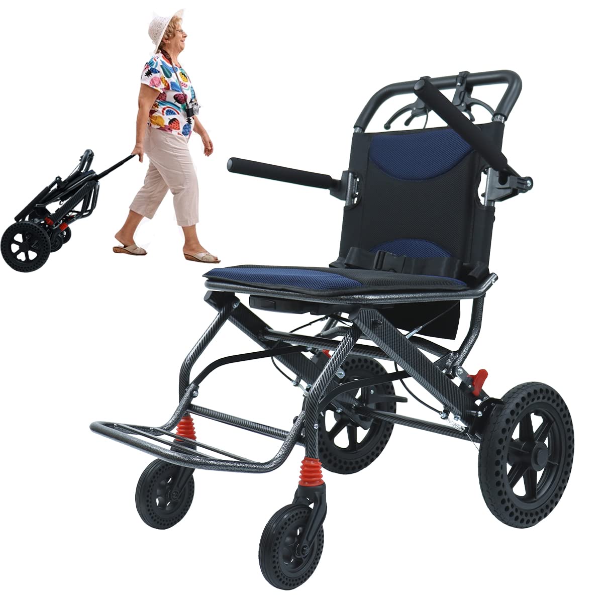 Ultra Lightweight 18 Inch Portable Wheelchair for Adults & Kids - Foldable Travel Wheelchair with Hand Brake for Seniors, Airplane Use & Daily Mobility
