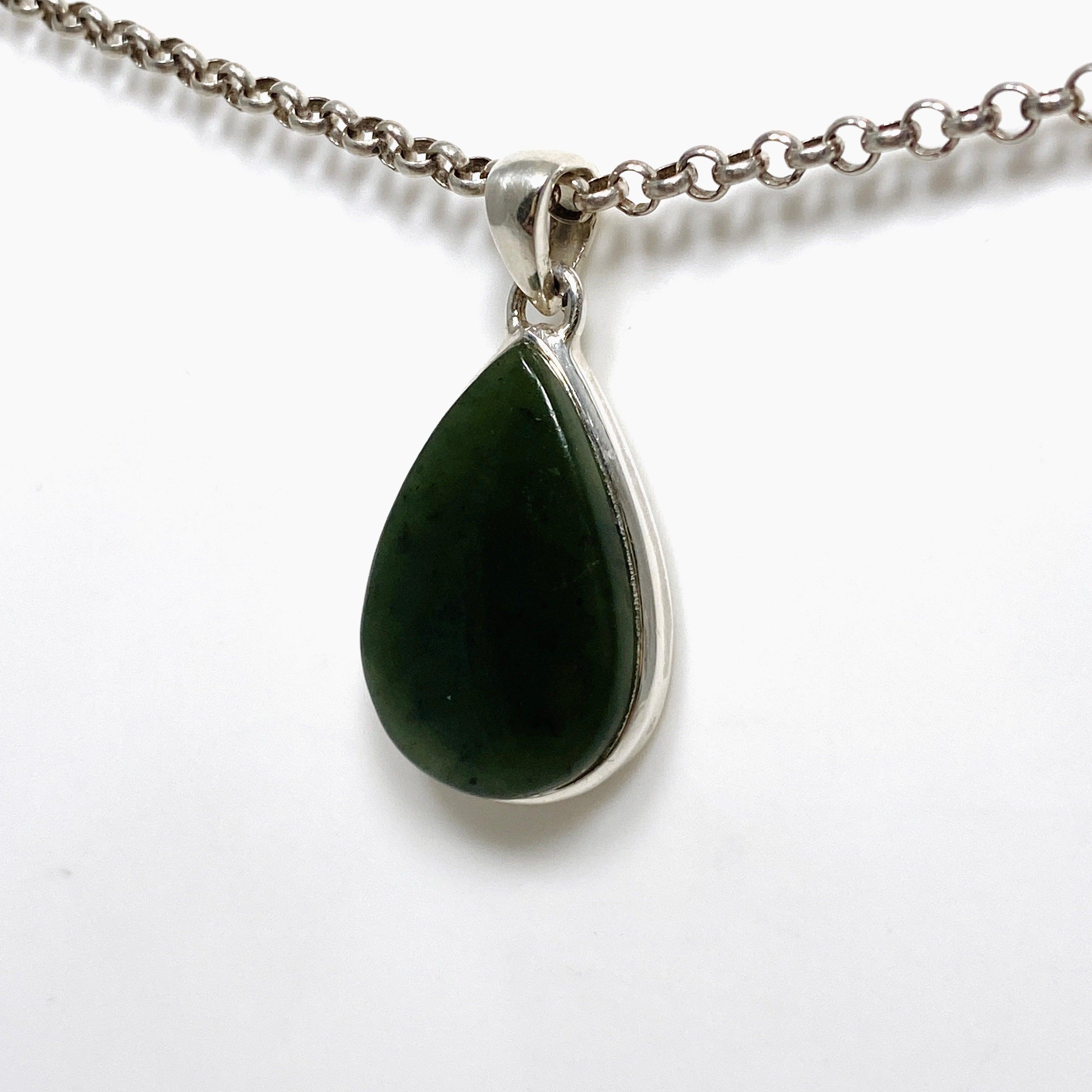 Natural Siberian Jade Nephrite Teardrop Pendant Necklace PPGJ673 - Elegant Jewelry Gift for Women, Perfect for Weddings & Special Occasions