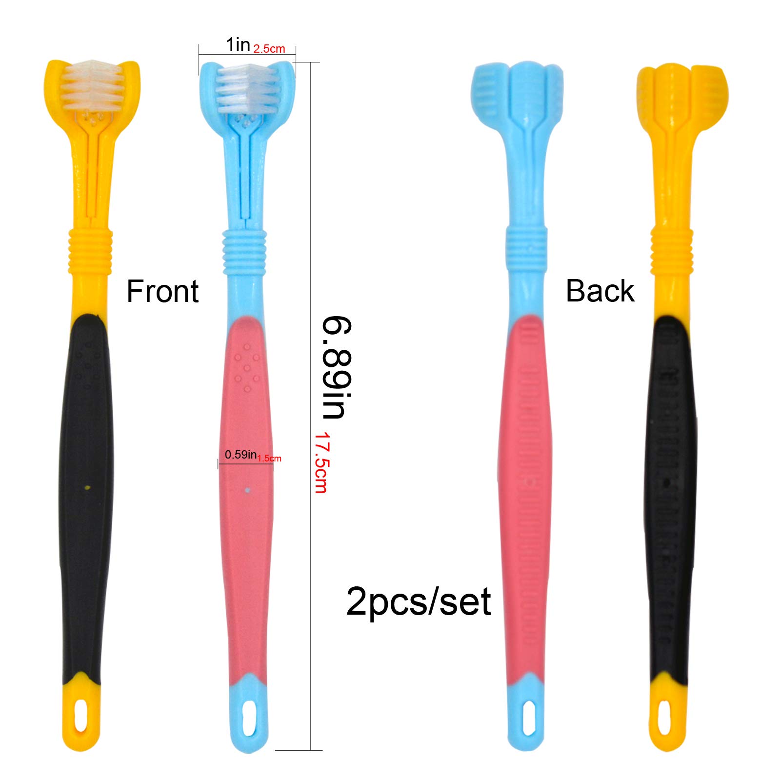 Electric Dog Toothbrush Set - 2 Pack (Blue & Yellow) with 3-Sided Design for Easy Teeth Cleaning - Battery Powered for Adult Dogs - Perfect for Daily Dental Care & Oral Hygiene at Home